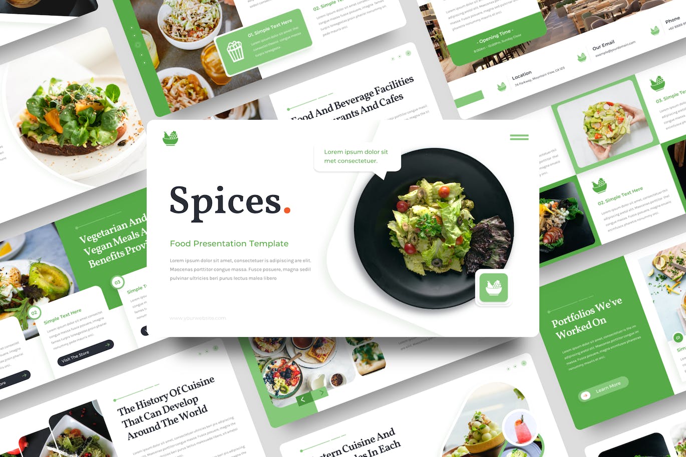 美食之旅食品展示Keynote模板下载 Spices – Food Keynote Template