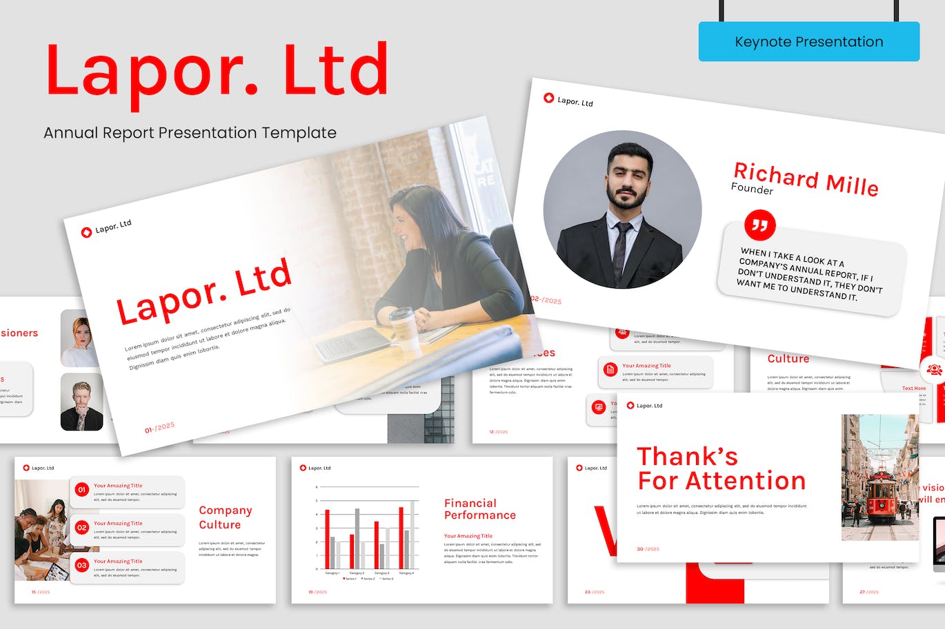 现代年度报告Keynote演示模板 Lapor – Modern Annual Report Presentation Template