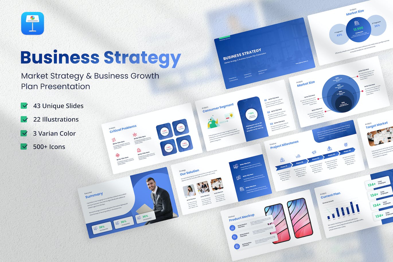 业务战略和市场增长计划Keynote模板下载 Business Strategy & Market Growth Plan Keynote