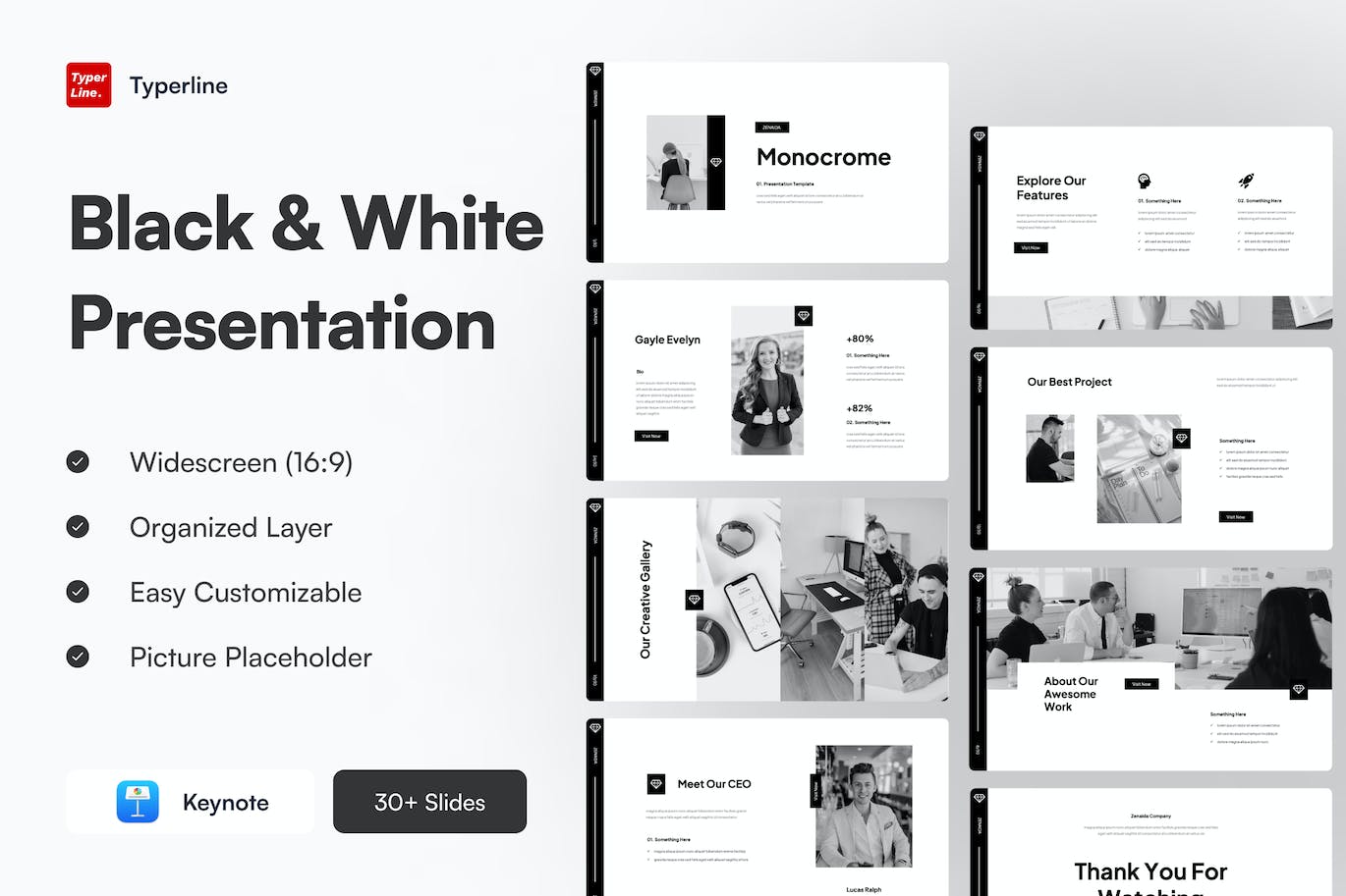 黑白风格演示Keynote幻灯片设计模板 Black & White Keynote Presentation