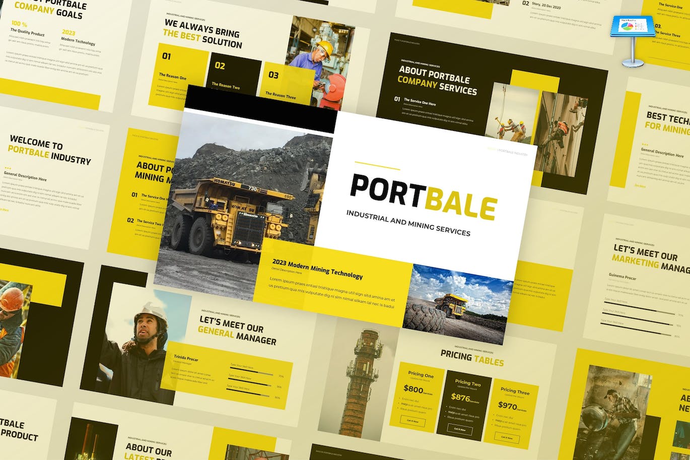 工业和矿业Keynote幻灯片设计模板 Portbale – Industrial & Mining Keynote Template