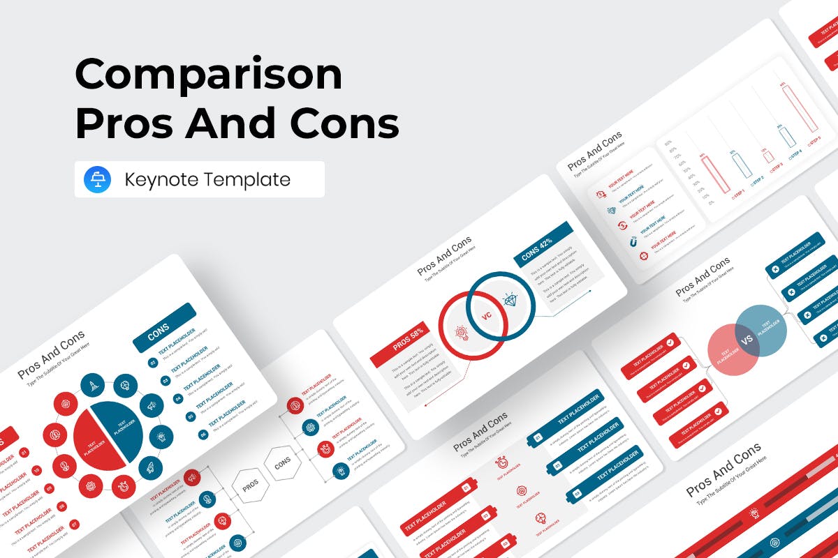比较优缺点Keynote幻灯片设计模板 Comparison – Pros And Cons Keynote Template