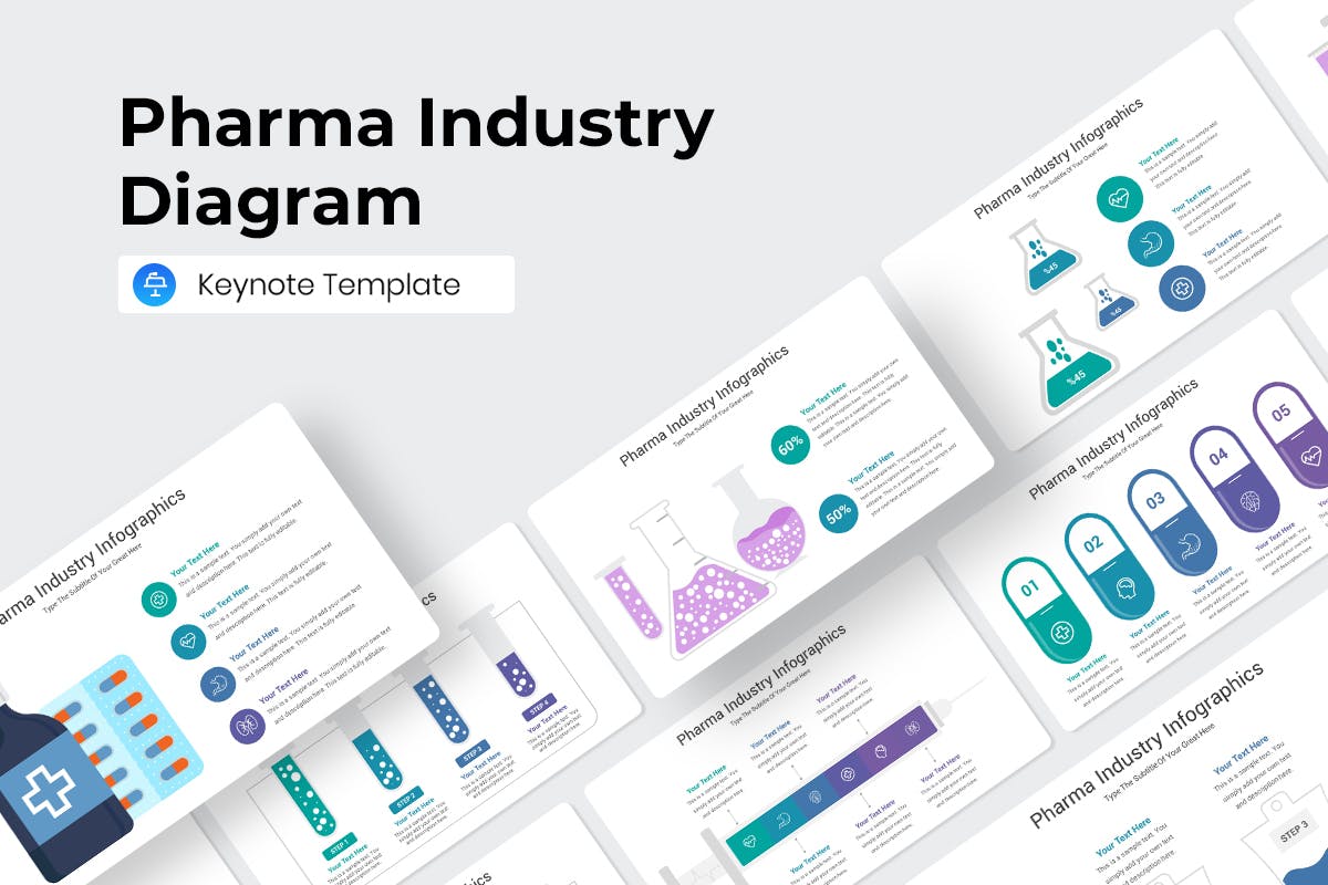 制药行业图表Keynote幻灯片模板素材 Pharma Industry Diagram Keynote Template