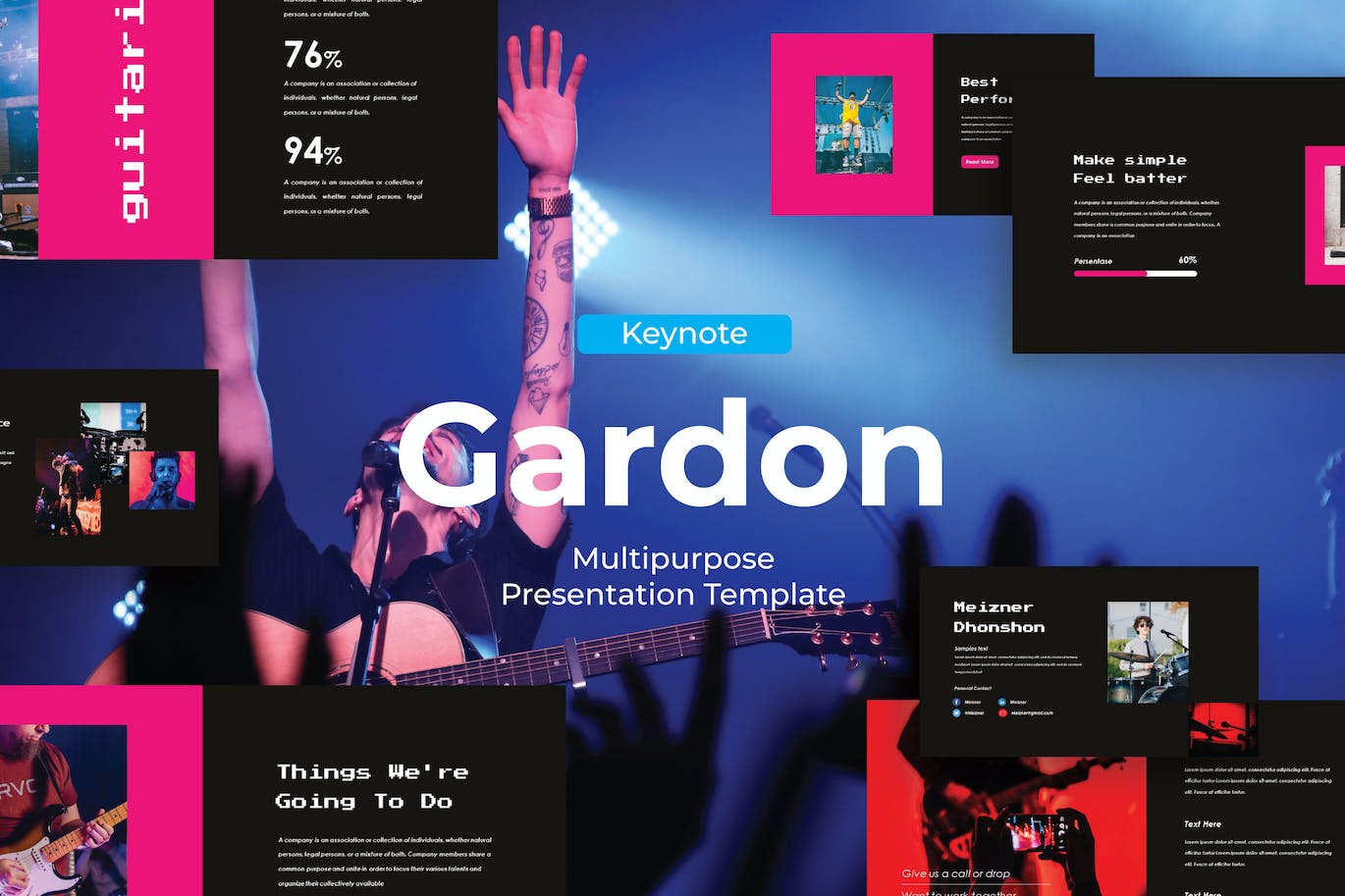 音乐演出演唱会Keynote幻灯片模板 Gardon – Keynote Template