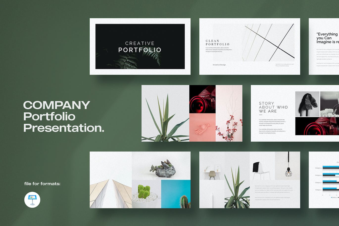 极简风作品展示Keynote幻灯片创意模板 Minimal Portfolio Keynote Template