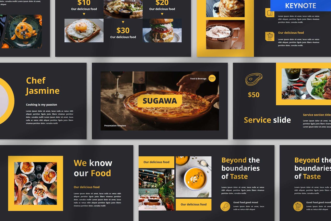 餐厅餐馆美食Keynote幻灯片演示文稿模板 Sugawa Restaurant Keynote