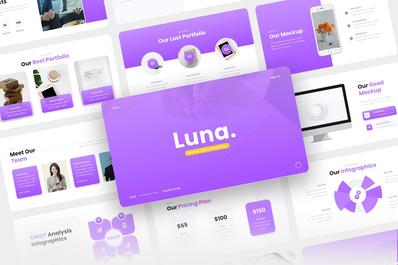 紫色商业代理机构Keynote幻灯片模板素材 Luna – Business Agency Keynote Template