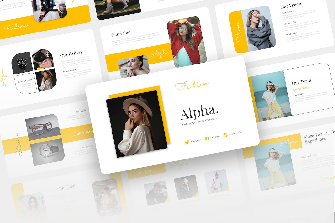 时尚模特摄影Keynote幻灯片创意模板 Alpha – Fashion Keynote Template