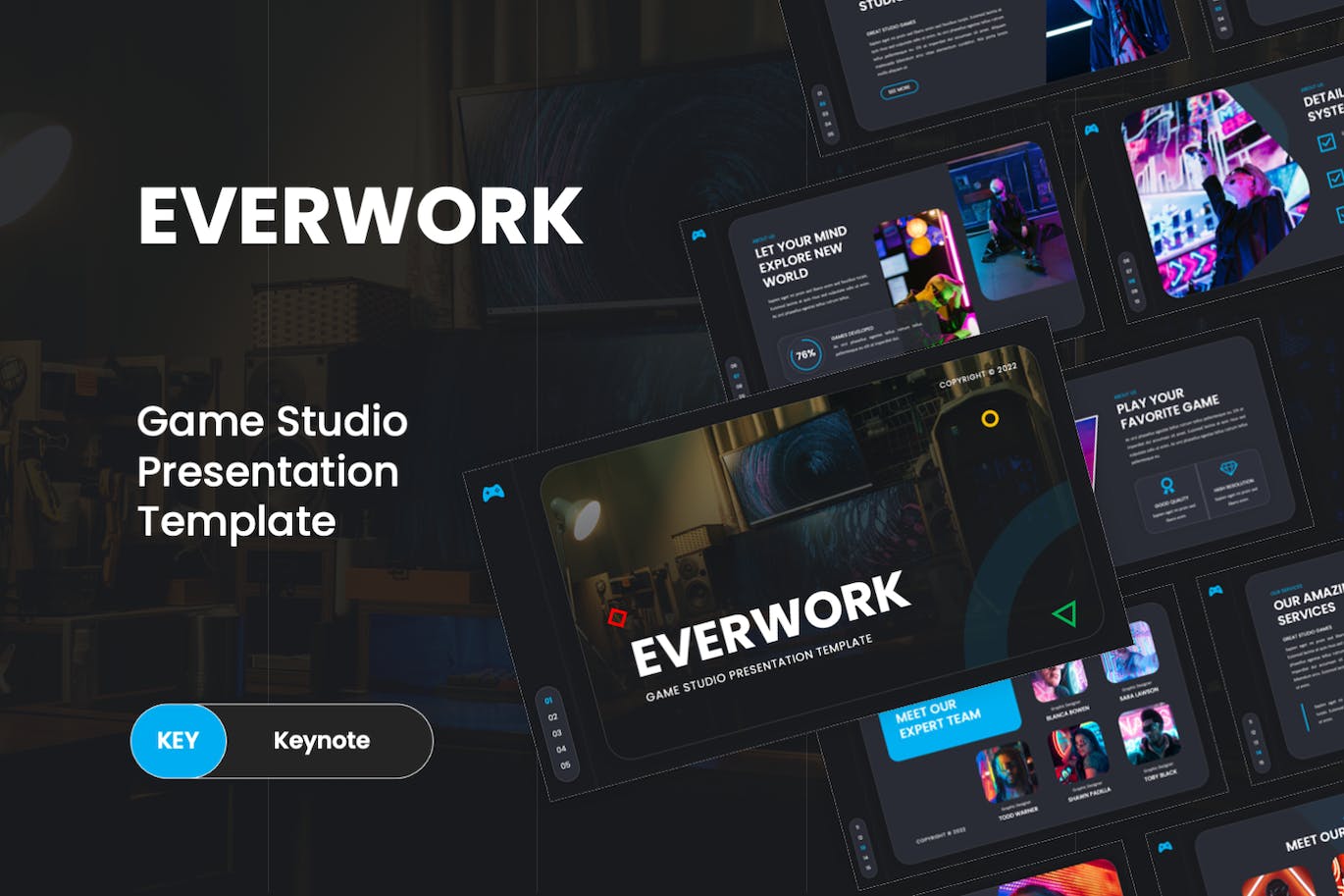 游戏工作室Keynote幻灯片设计模板 Everwork – Gaming Studio Keynote Template