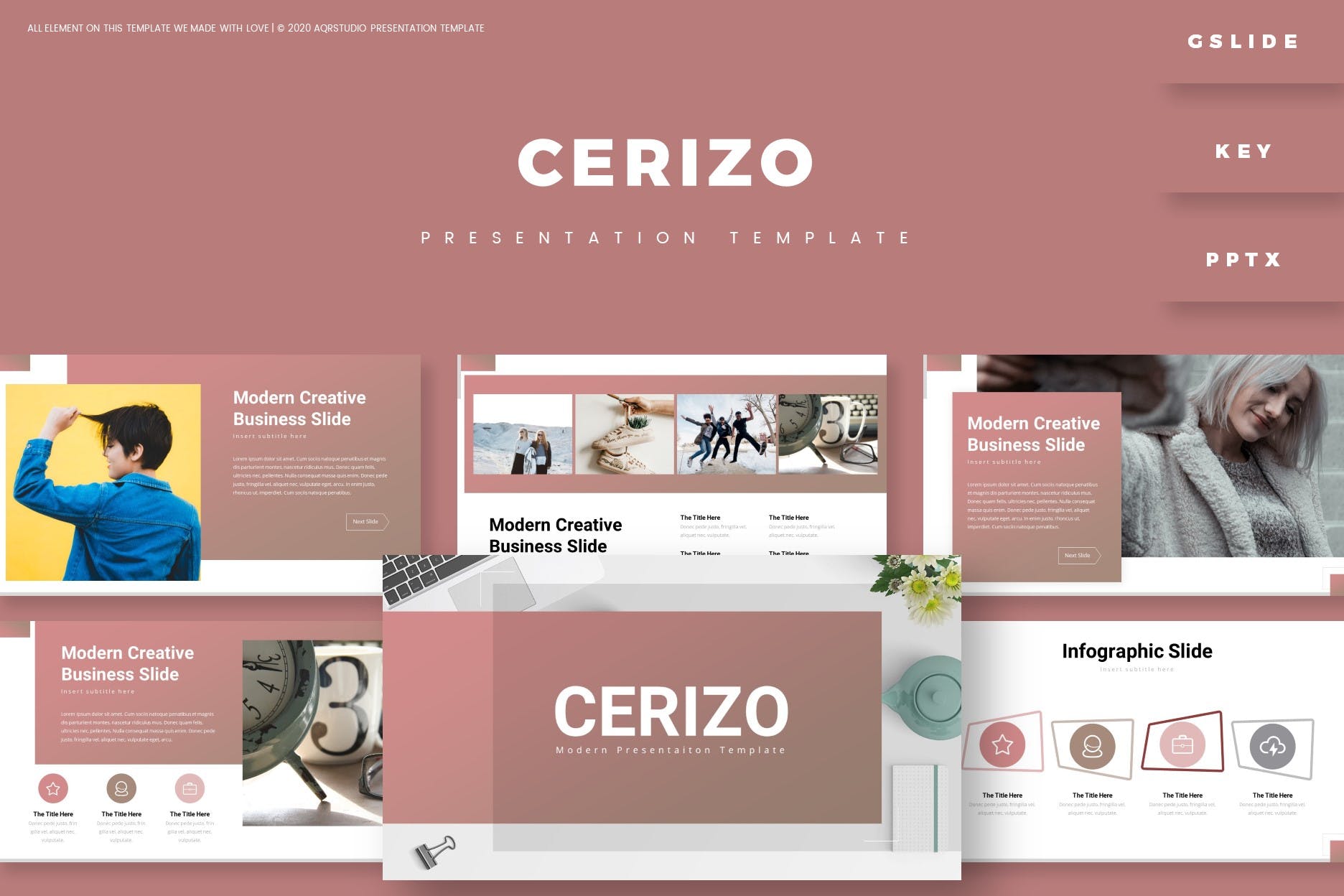 粉棕色个人演讲PowerPoint幻灯片模板 Cerizo – Presentation Template