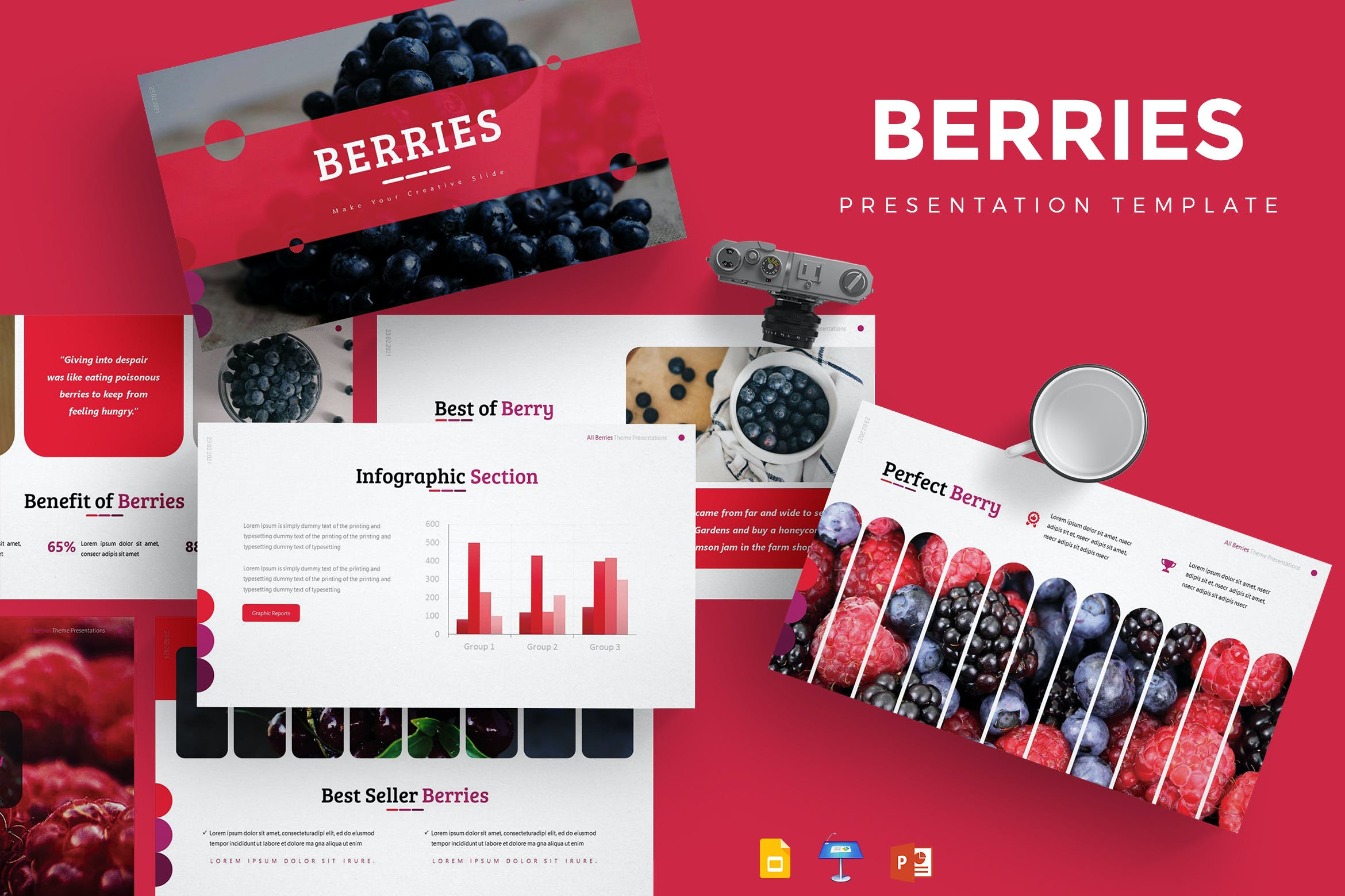 浆果水果PPT/Keynote/谷歌幻灯片三合一模板 Berries – Presentation Template