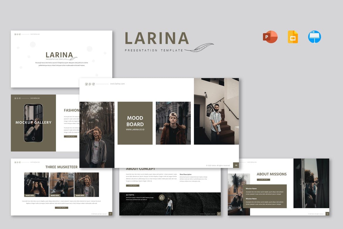 品牌介绍PPT/Keynote/谷歌幻灯片三合一模板 Larina – Presentation Template