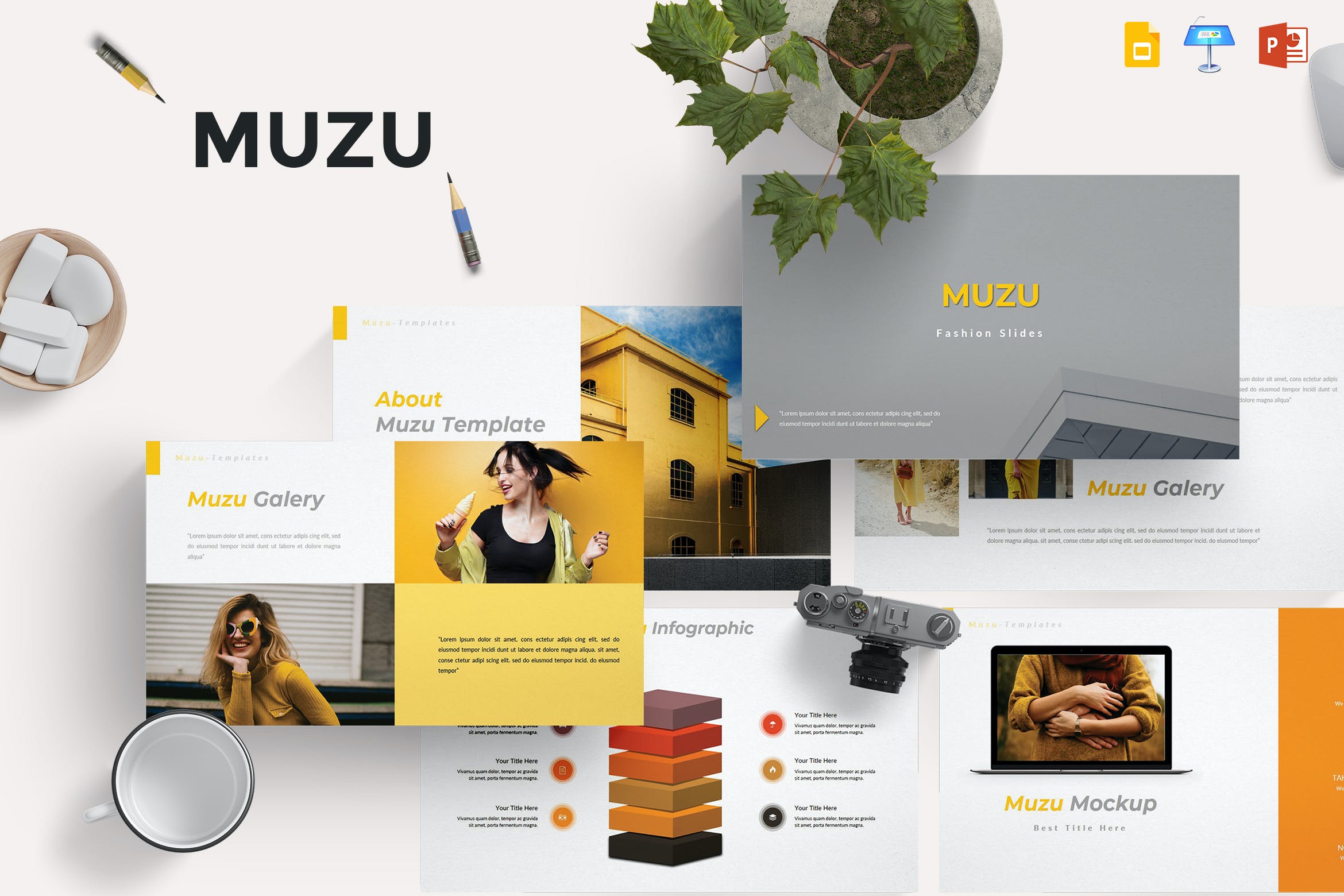 时尚旅行PPT/Keynote/谷歌幻灯片三合一模板 Muzu – Presentation Template