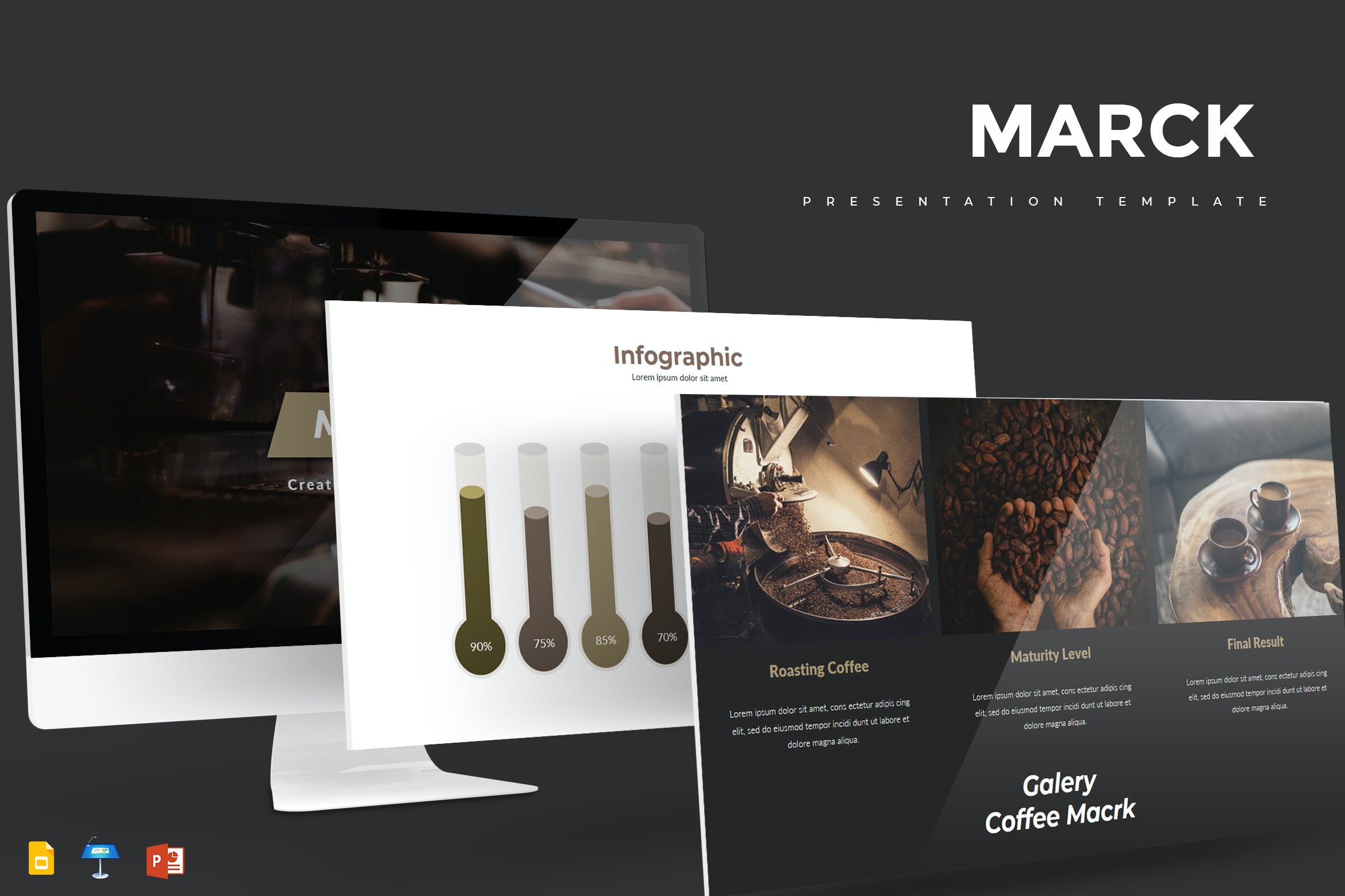 咖啡品牌推广PPT/Keynote/谷歌幻灯片三合一模板 Marck – Presentation Template