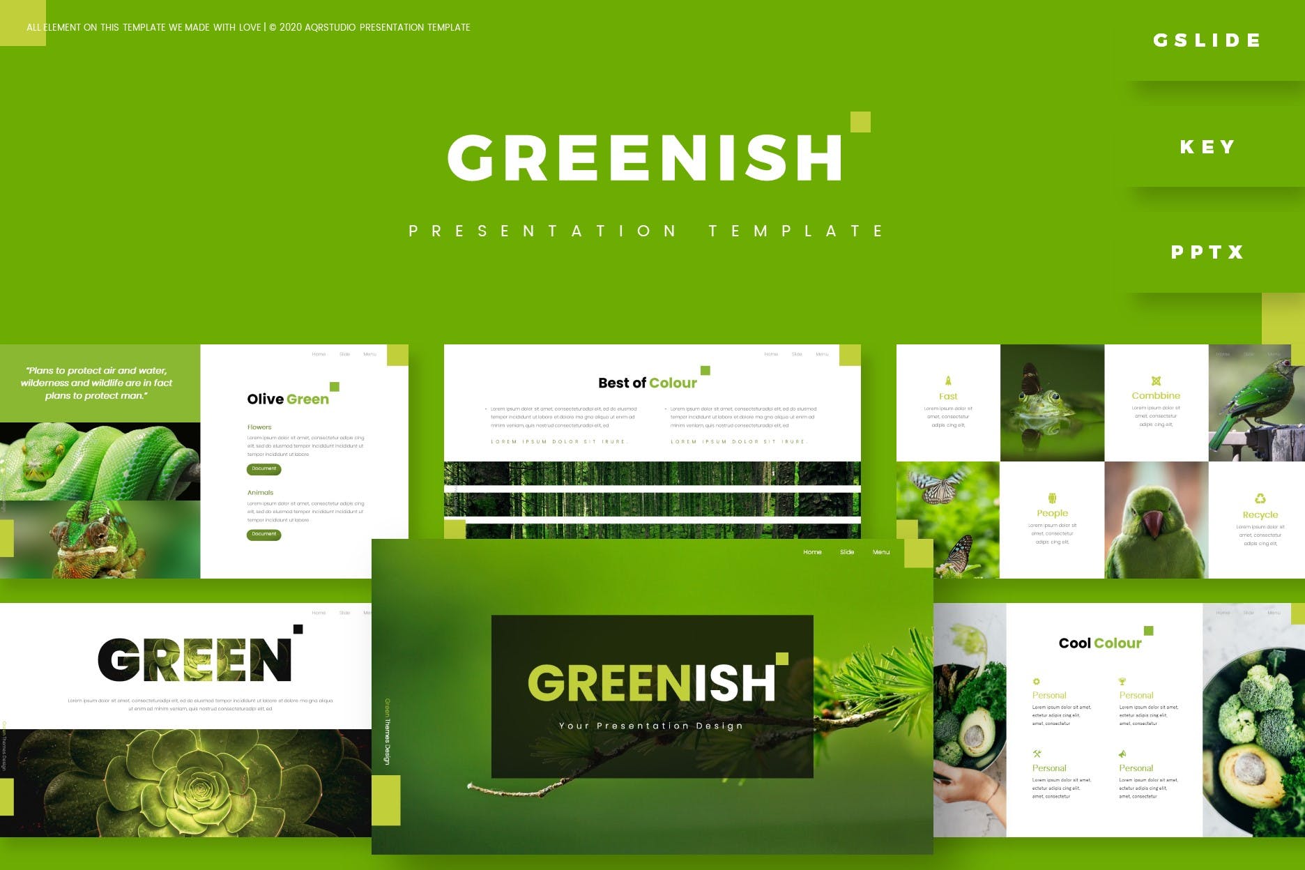 清新绿色PPT/Keynote/谷歌幻灯片三合一模板 Greenish – Presentation Template