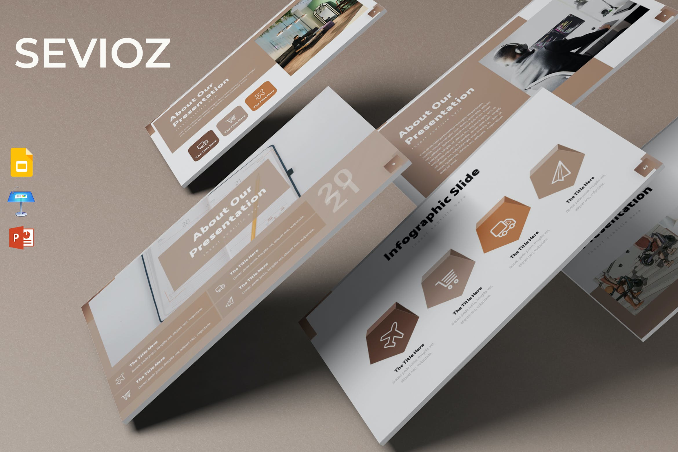 工作分享PPT/Keynote/谷歌幻灯片三合一模板 Sevioz – Presentation Template