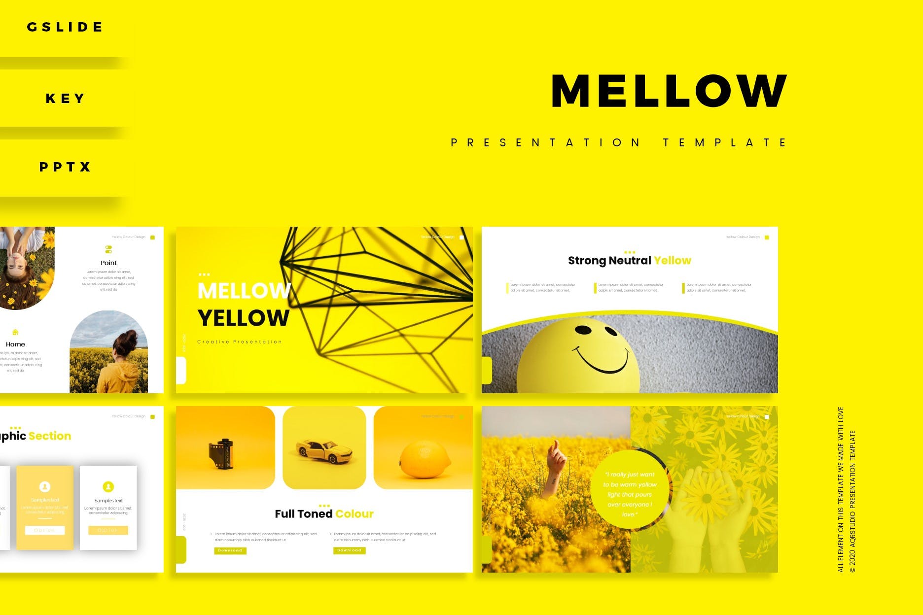黄色主题PPT/Keynote/谷歌幻灯片三合一模板 Mellow – Presentation Template