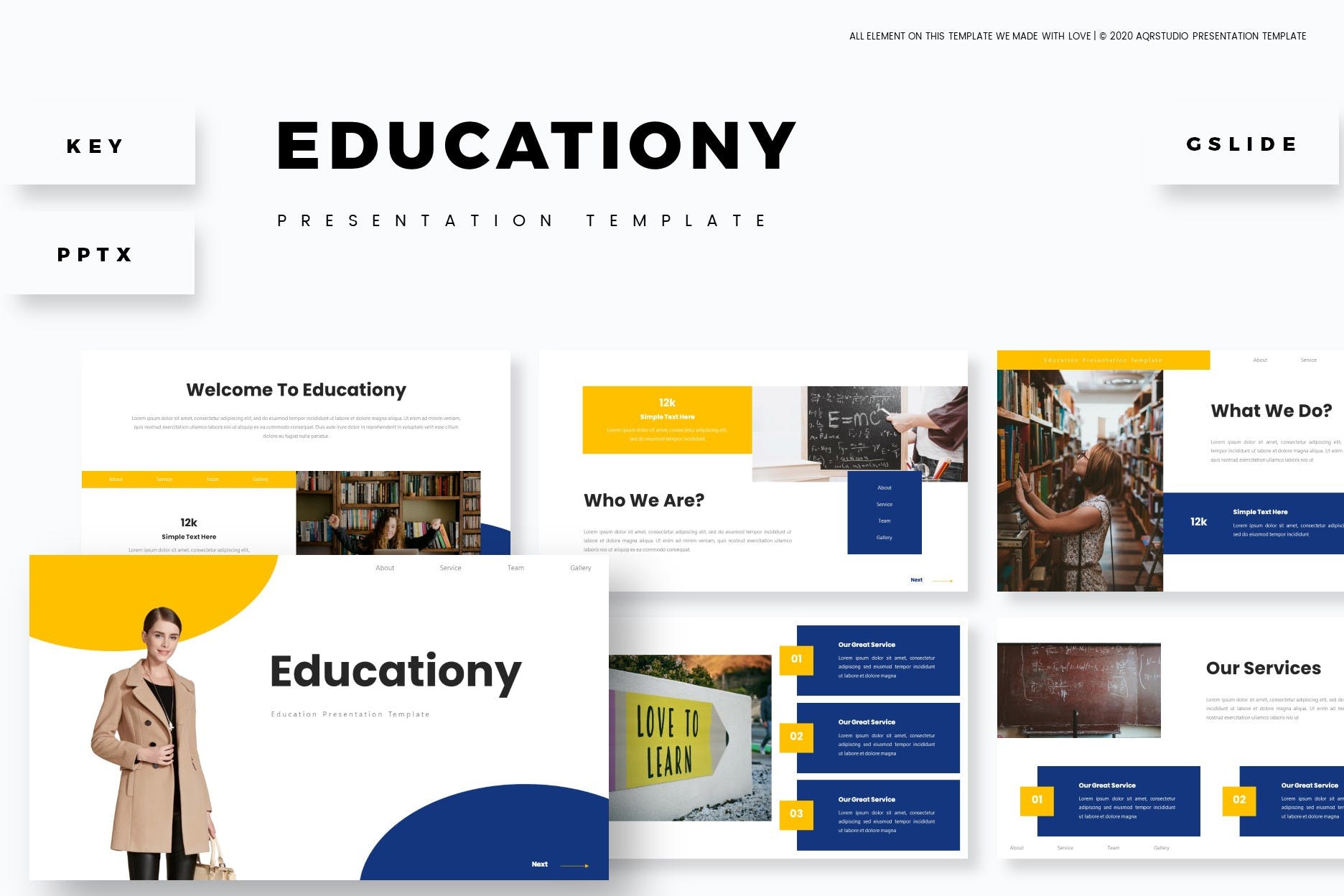 学习教育PPT/Keynote/谷歌幻灯片三合一模板 Educationy – Presentation Template