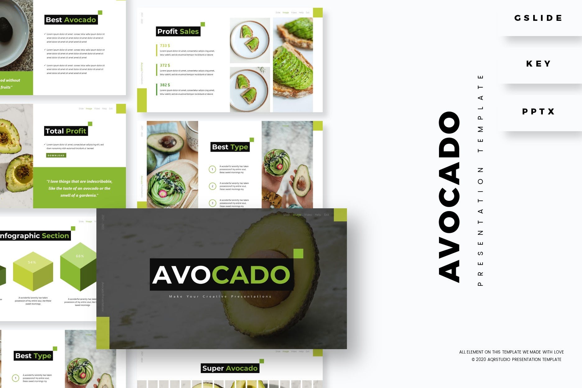 牛油果水果PPT/Keynote/谷歌幻灯片三合一模板 Avocado – Presentation Template