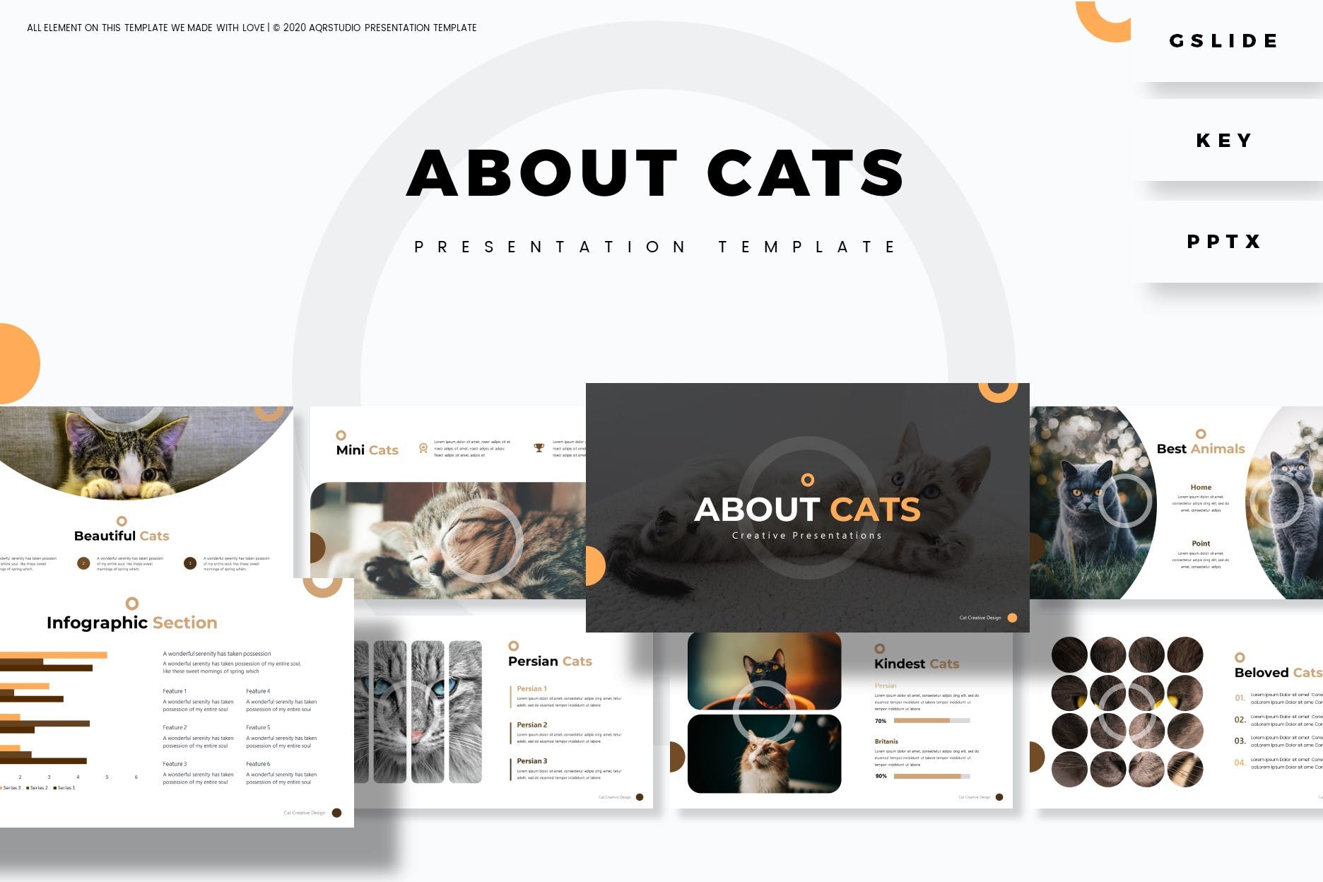猫咪宠物PPT/Keynote/谷歌幻灯片三合一模板 About Cats – Presentation Template