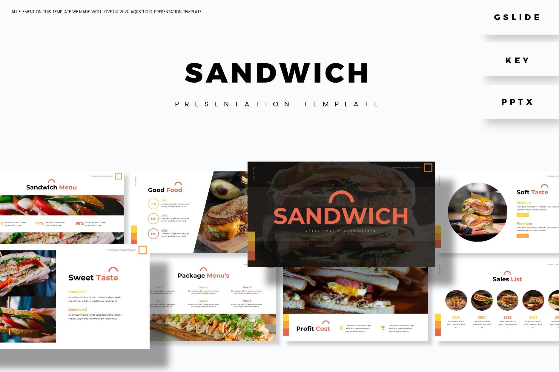 三明治美食PPT/Keynote/谷歌幻灯片三合一模板 Sandwich – Presentation Template