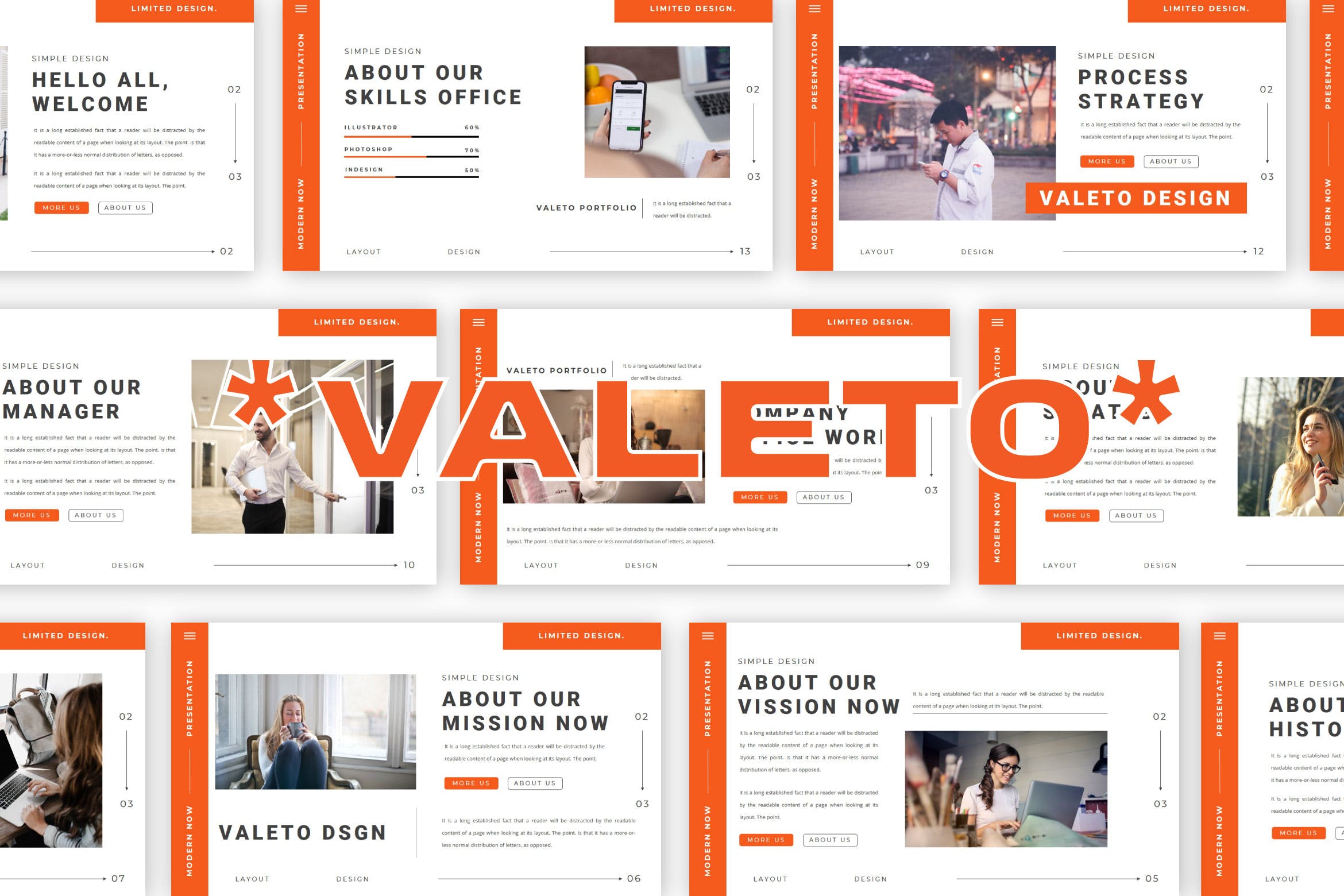 橙白配色幻灯片模板合集 VALETO Bundle Presentation Template