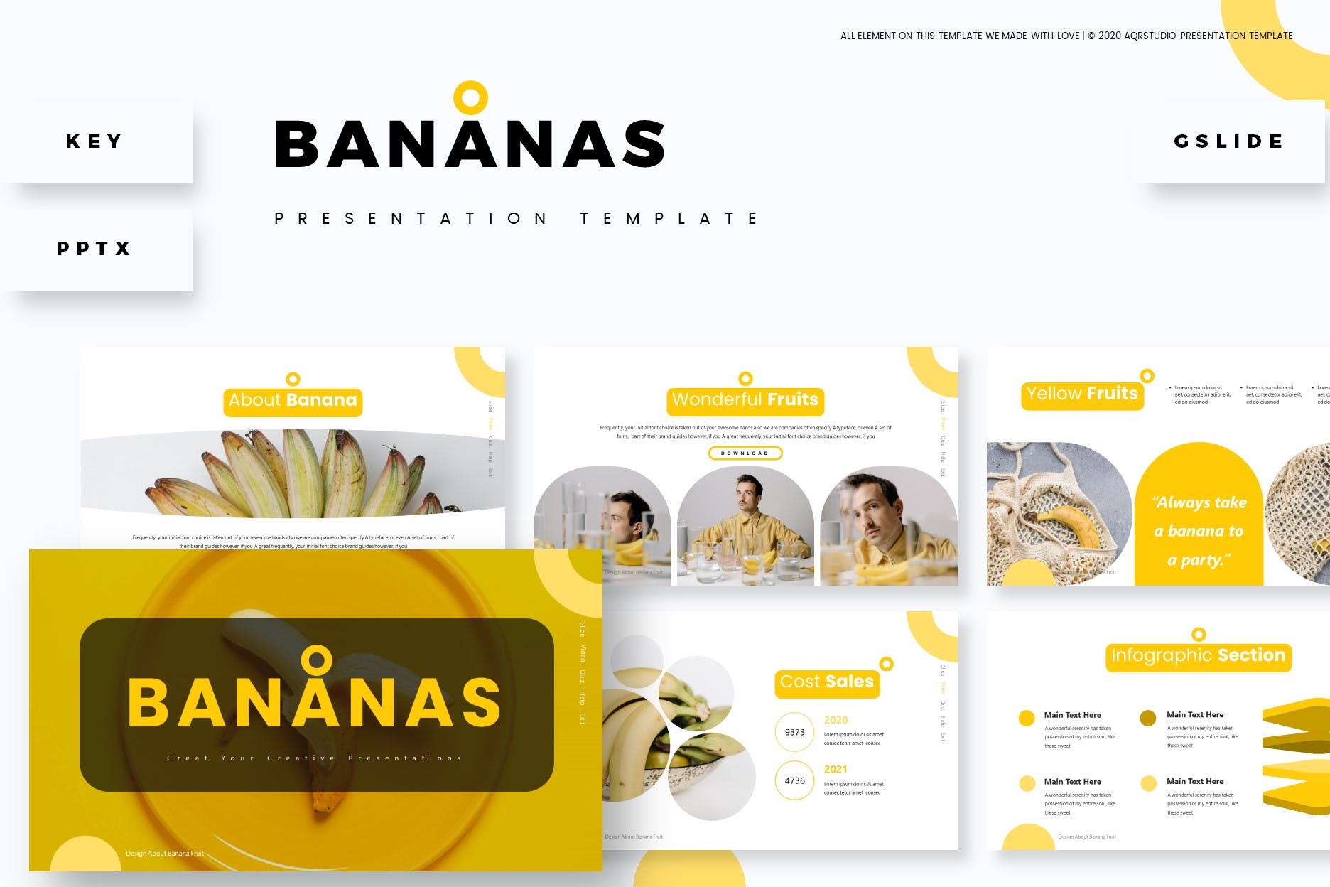 香蕉水果PPT/Keynote/谷歌幻灯片三合一模板 Bananas – Presentation Template