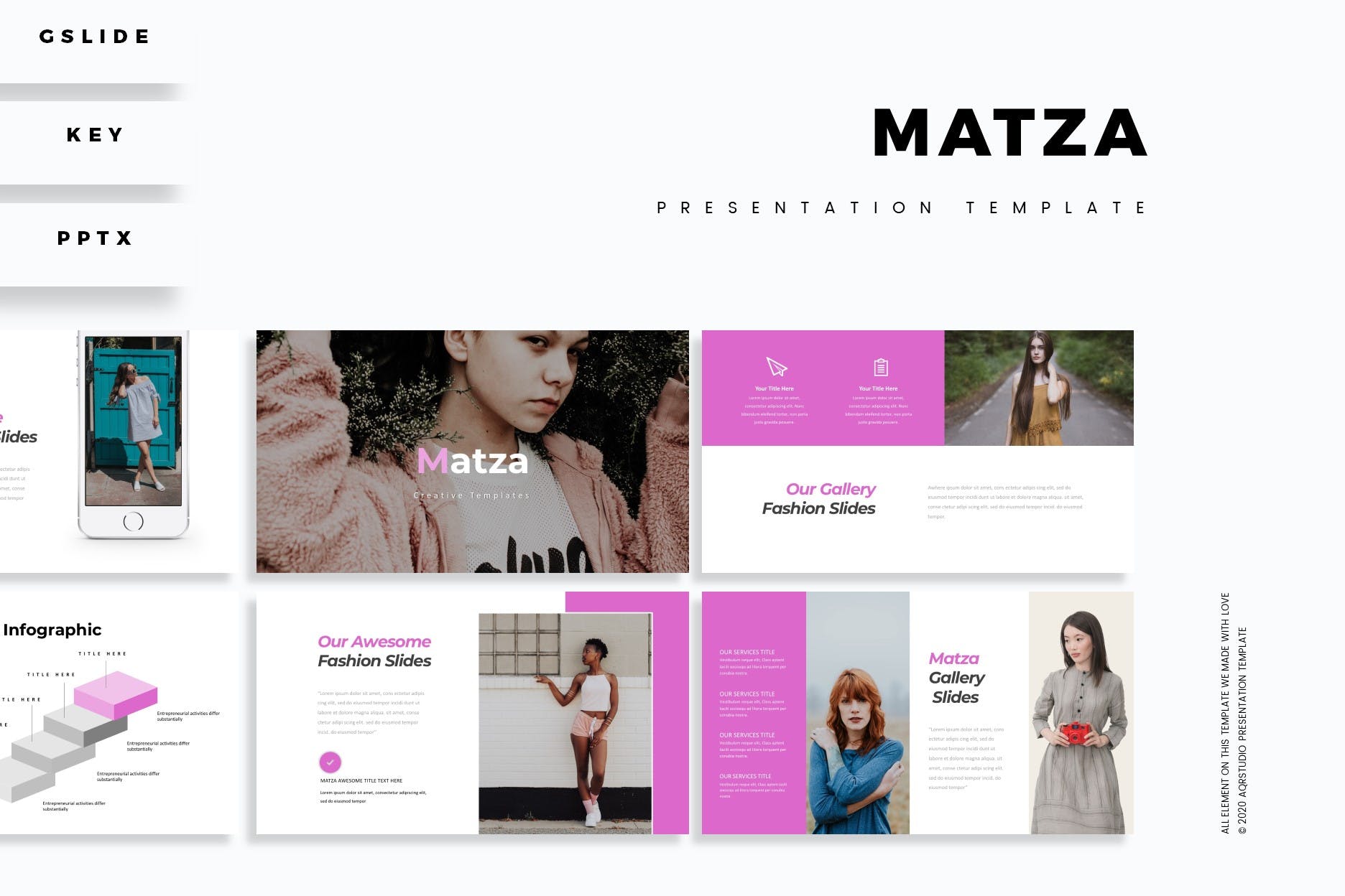 创意时装推广PPT/Keynote/谷歌幻灯片三合一模板 Matza – Presentation Template