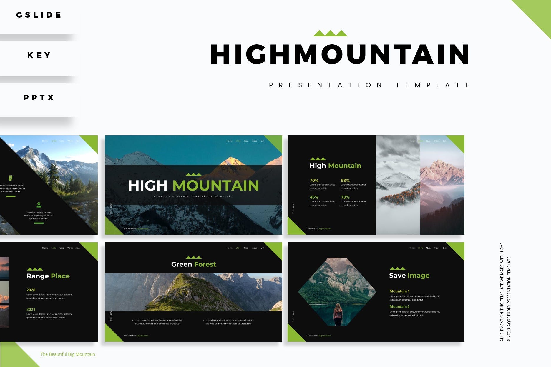 登山旅行PPT/Keynote/谷歌幻灯片三合一模板 High Mountain – Presentation Template