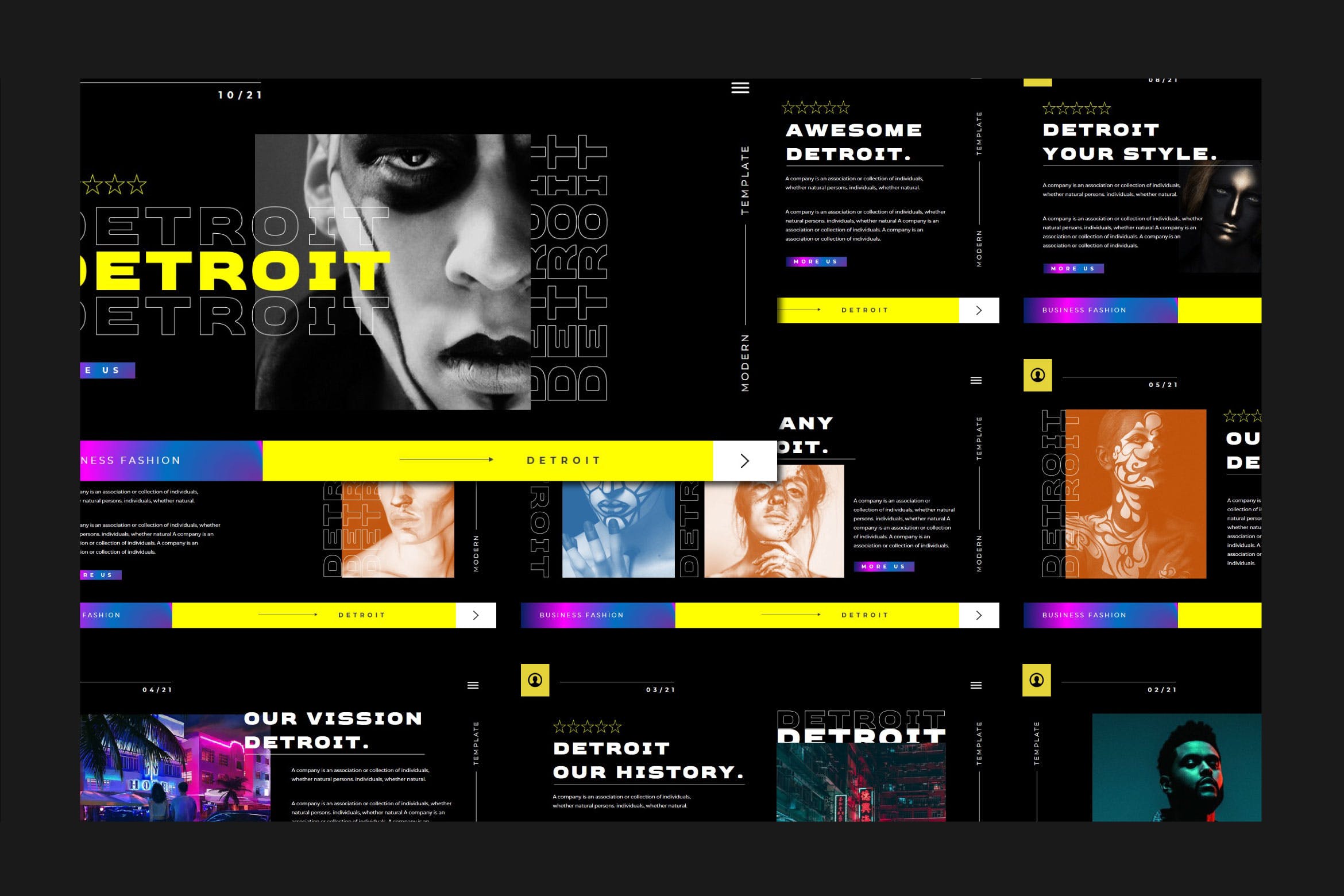 造型艺术幻灯片模板合集 DETROIT Bundle Presentation Template