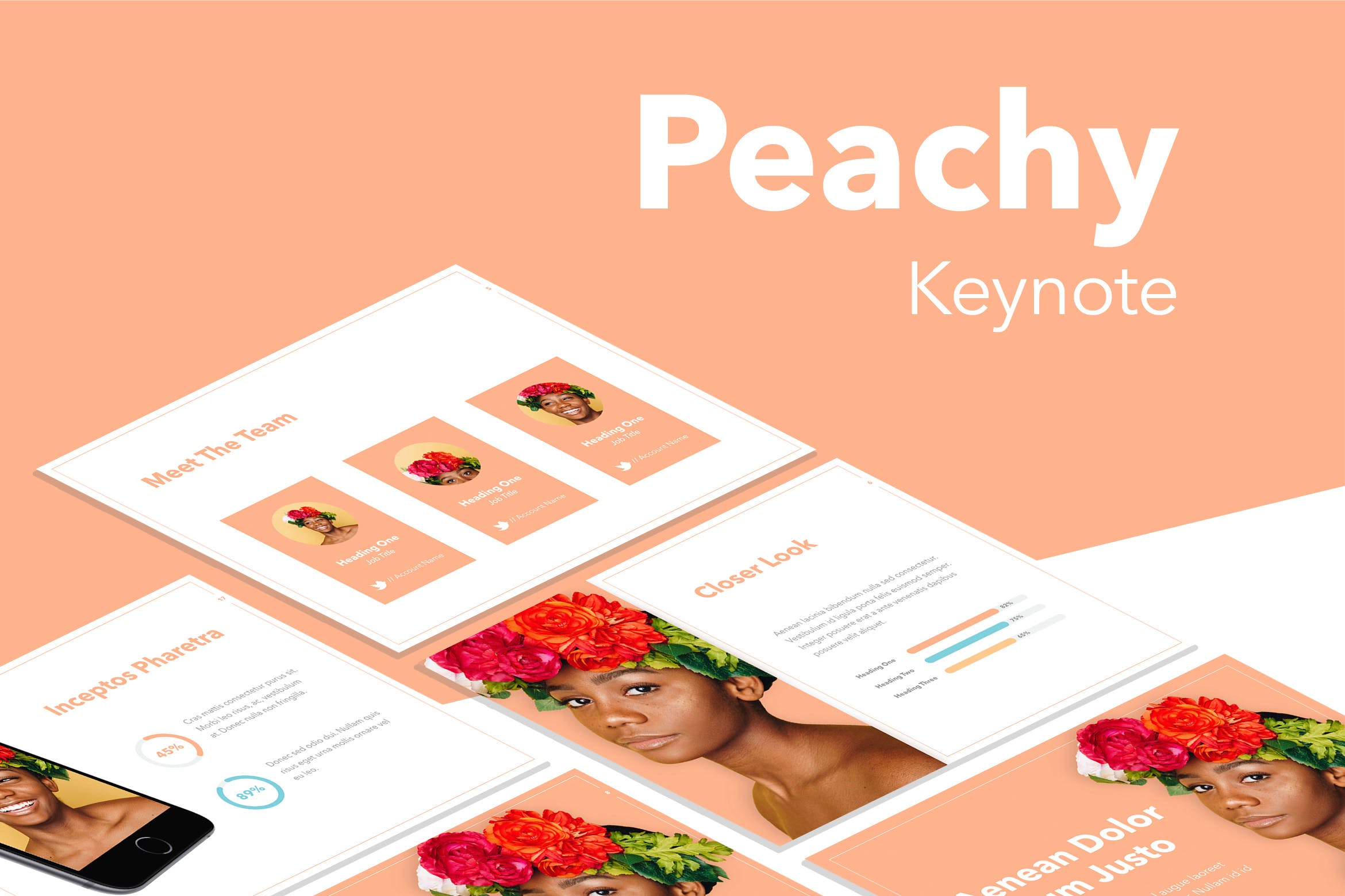 化妆&女性主题演示Keynote模板 Peachy Keynote Template