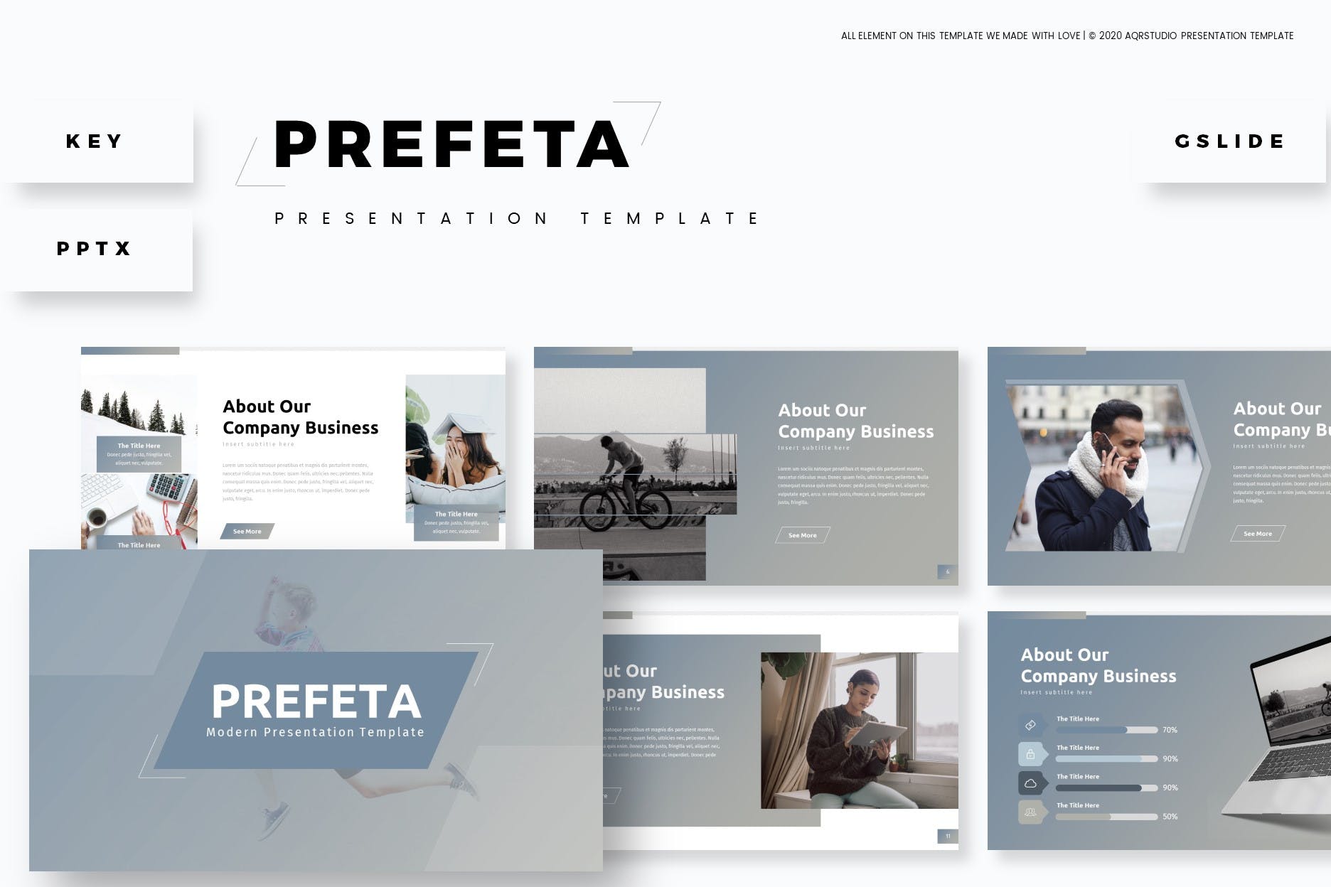 现代渐变风格PPT/Keynote/谷歌幻灯片三合一模板 Prefeta – Presentation Template
