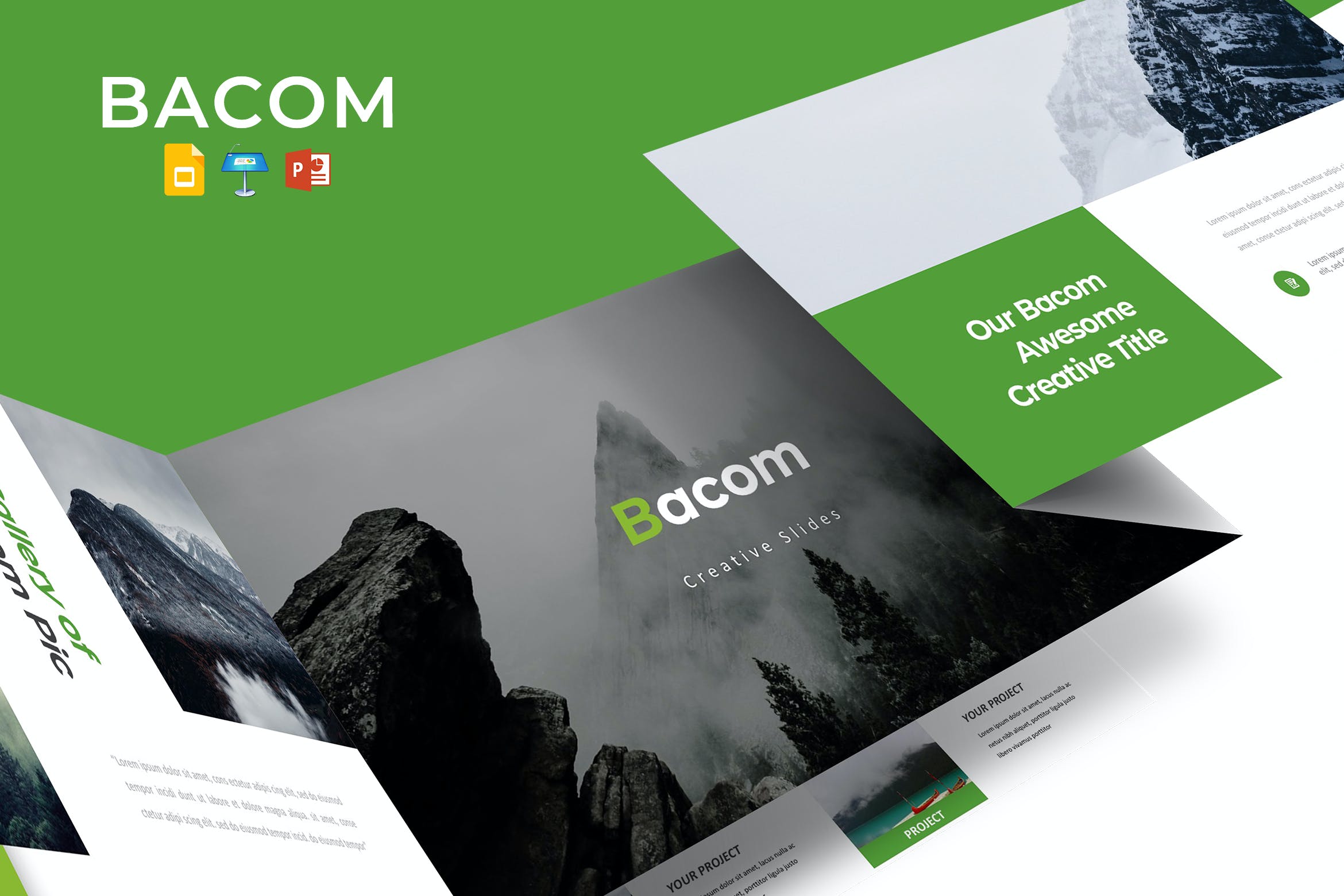 风景摄影图册PPT/Keynote/谷歌幻灯片三合一模板 Bacom – Presentation Template