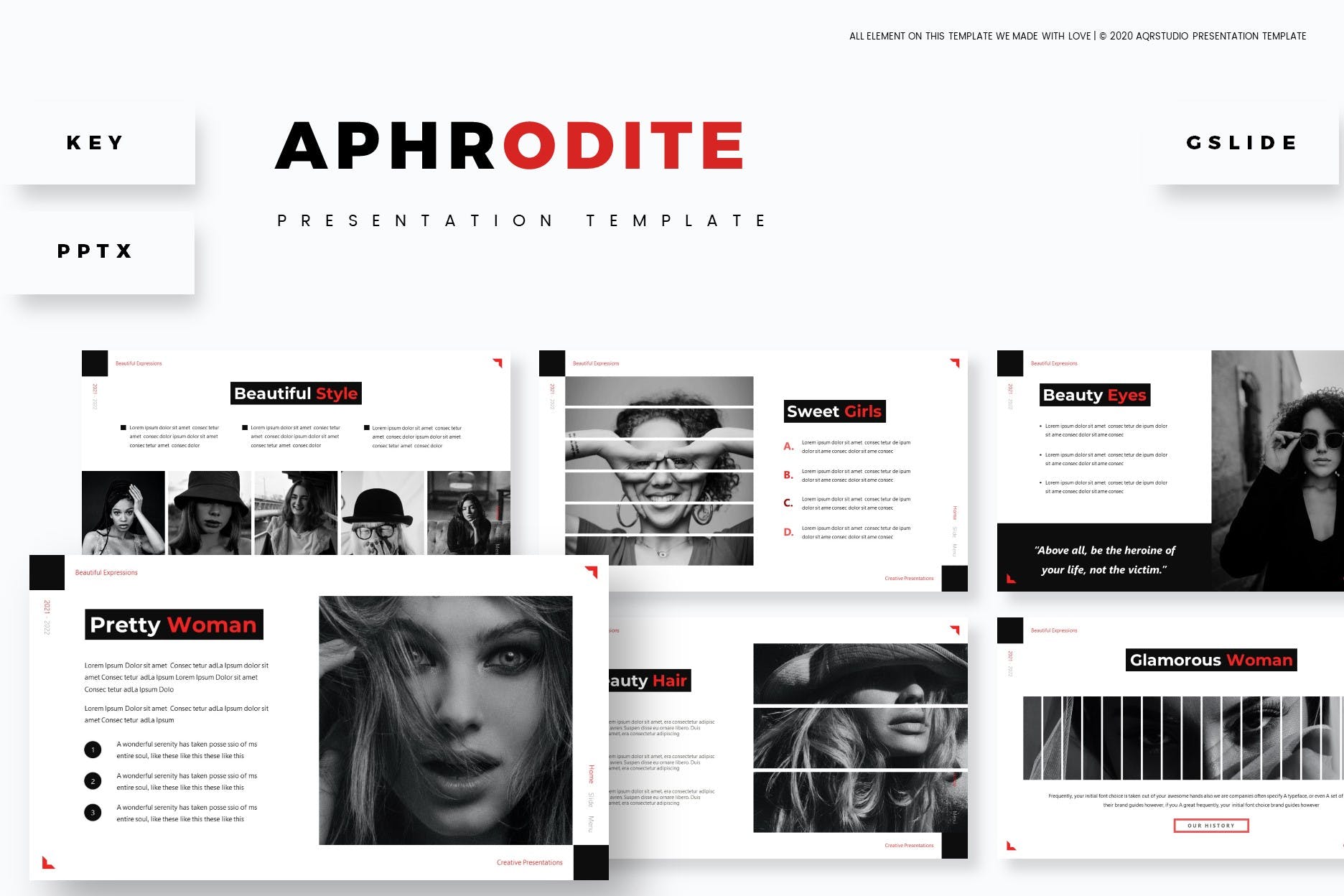 女性品牌服装宣传PPT/Keynote/谷歌幻灯片三合一模板 Aphrodite – Presentation Template