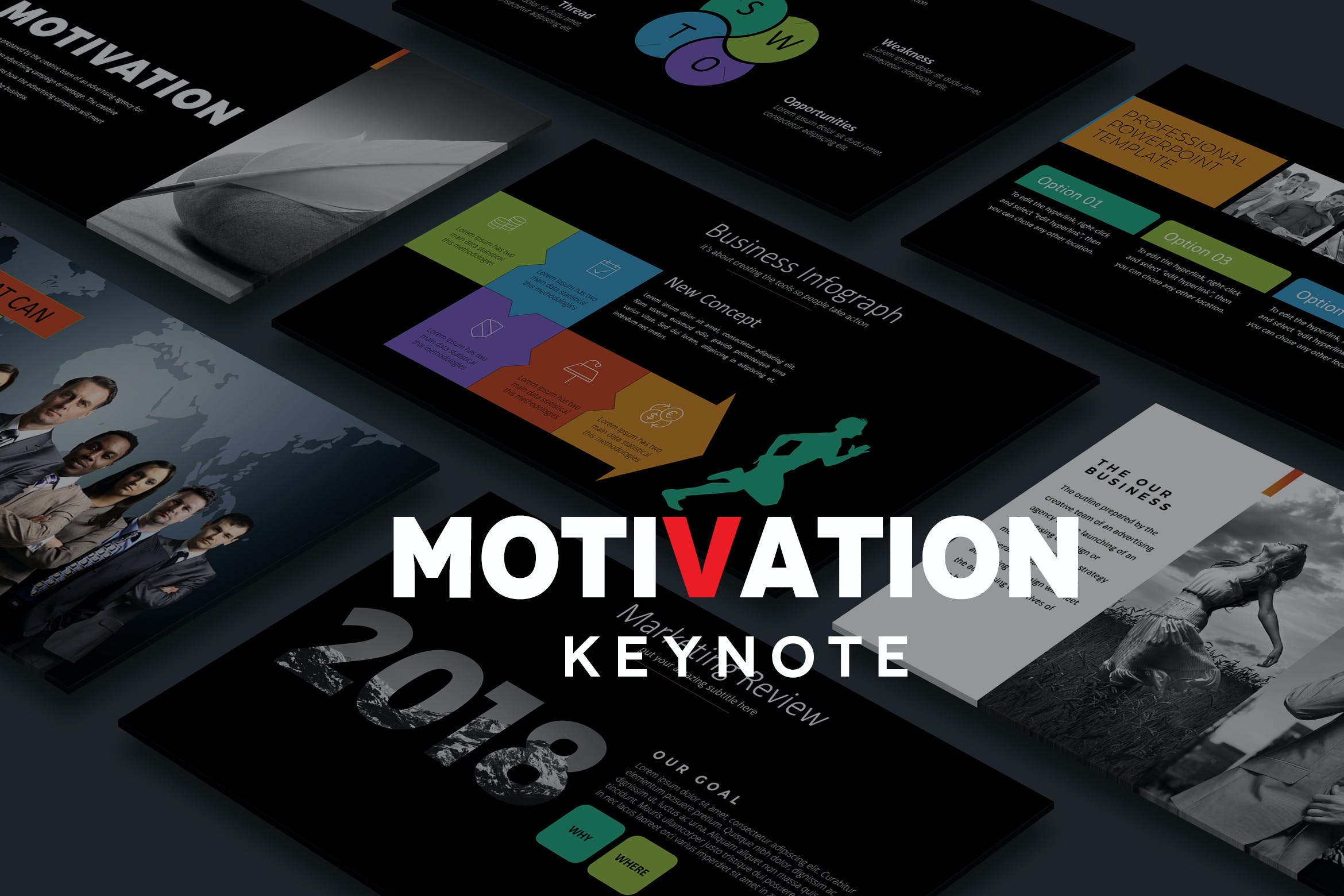 商务风数据图表Keynote幻灯片演示模板 Motivation Keynote