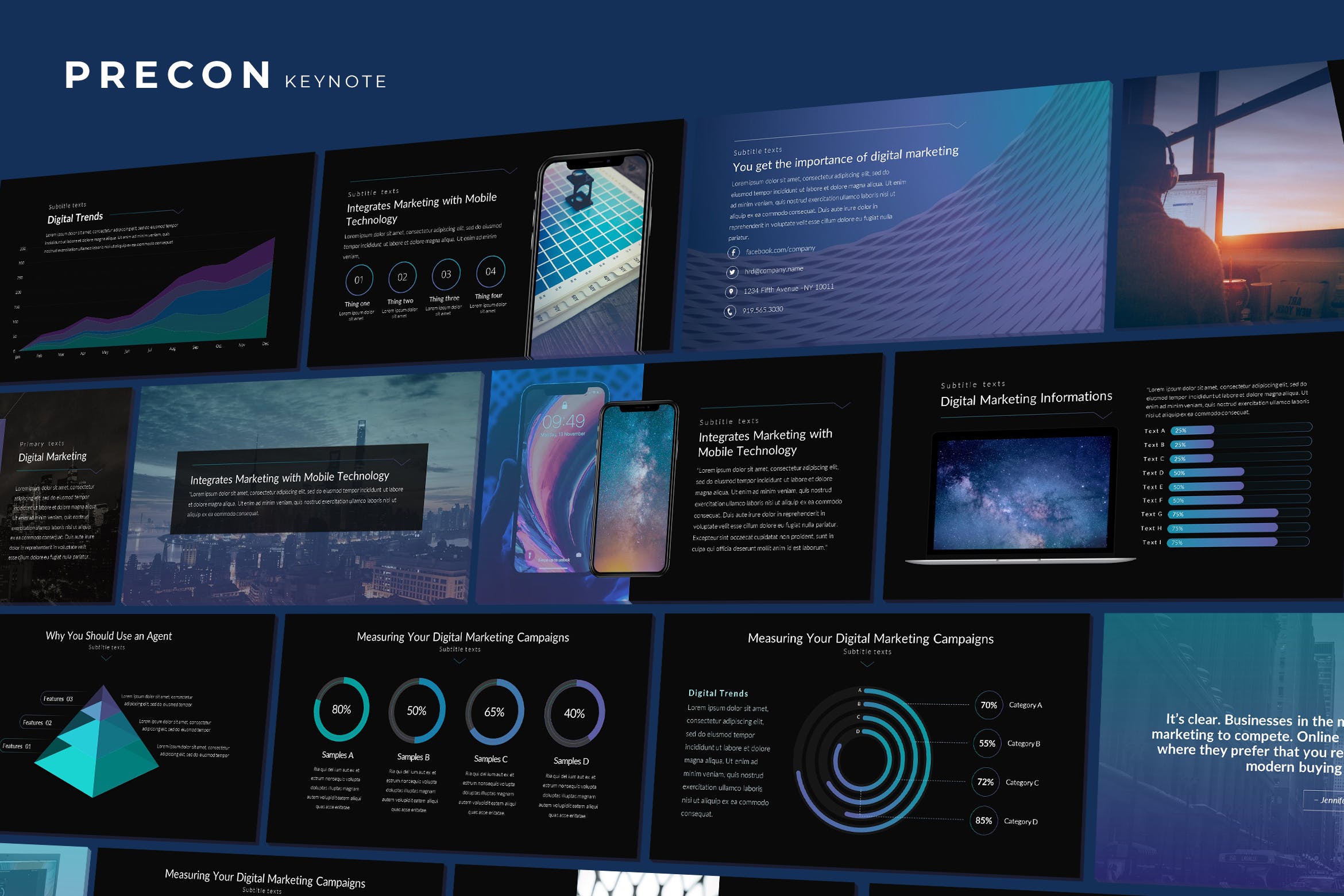 多功能演示投资者演讲Keynote幻灯片模板 Precon – Tech Business Keynote Template