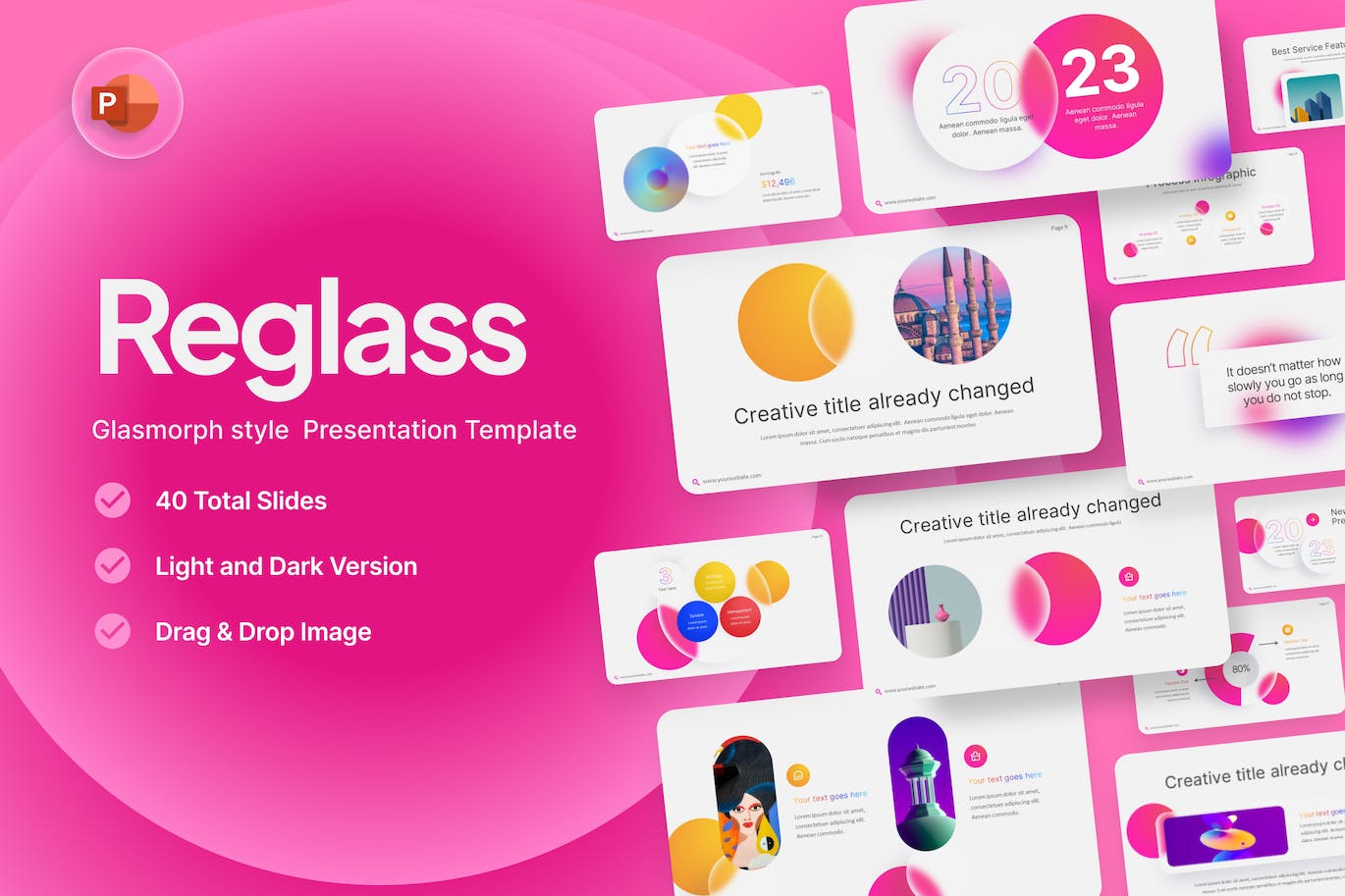 圆形元素半透玻璃ppt模板