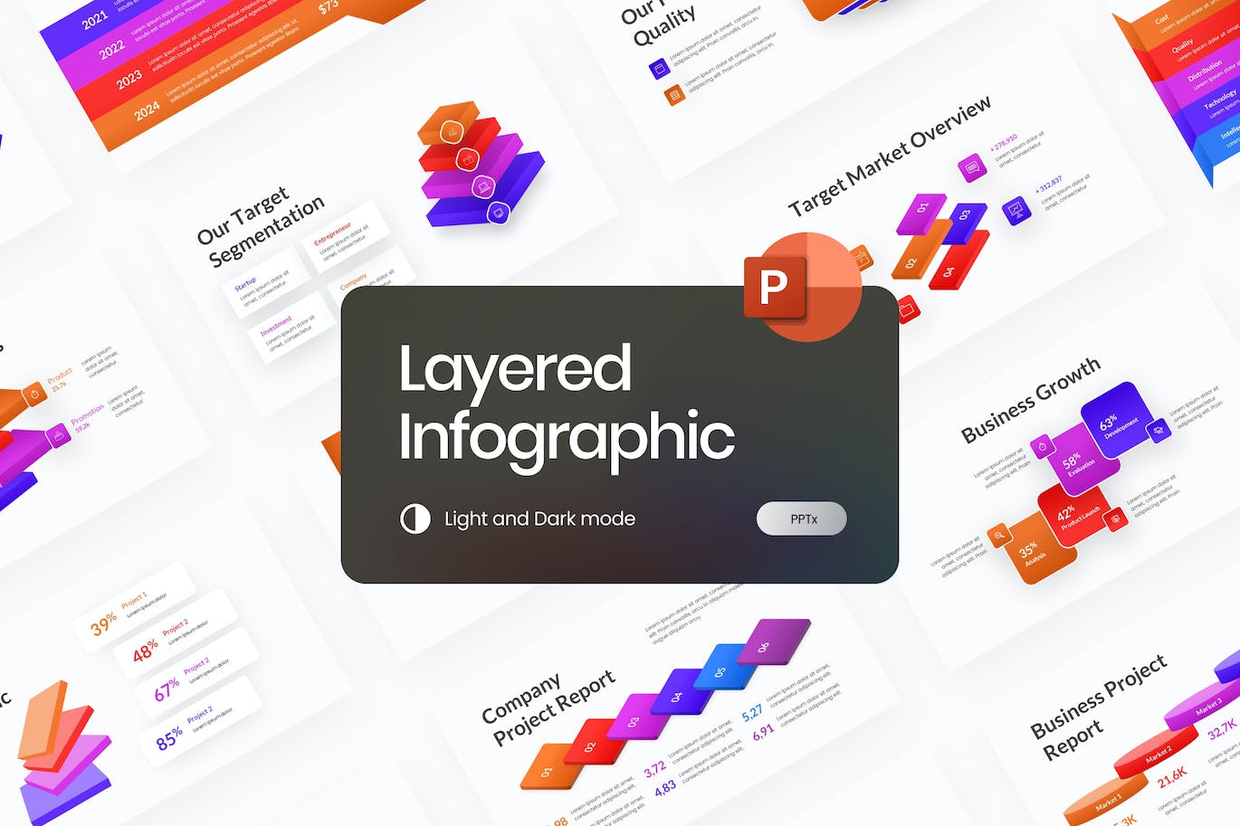 分层信息图表渐变ppt模板