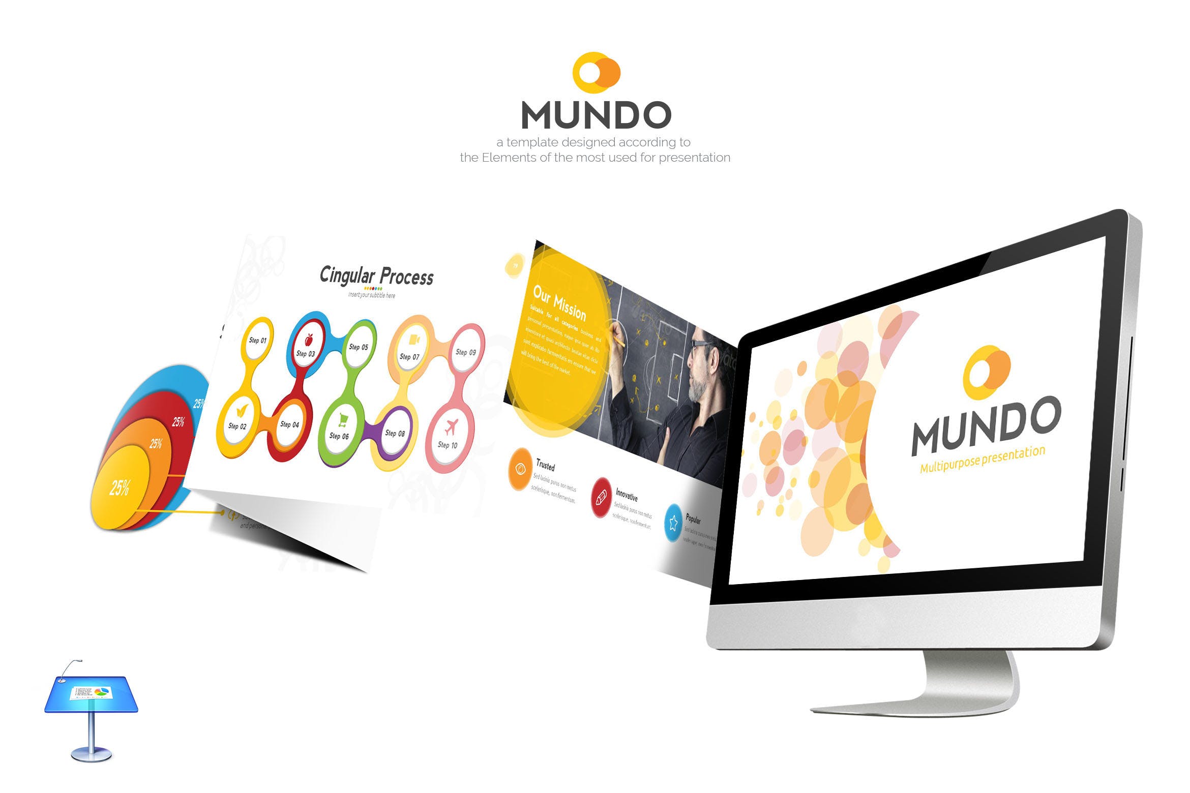 多彩流程图表Keynote幻灯片演示模板 Mundo Keynote Template