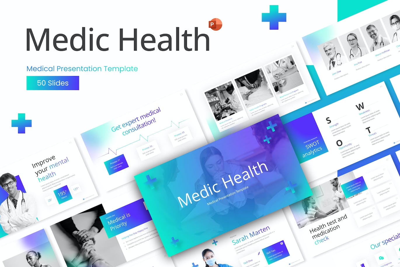蓝色渐变健康医疗ppt模板