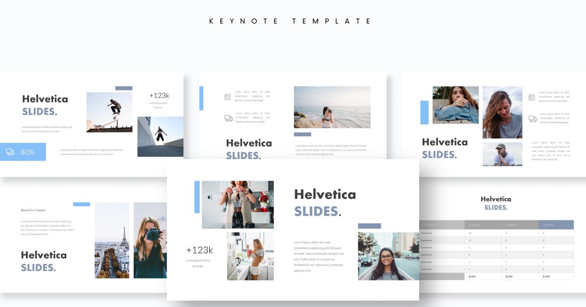 极简白色背景旅行推广Keynote幻灯片设计模板 Helvetica – Keynote Template