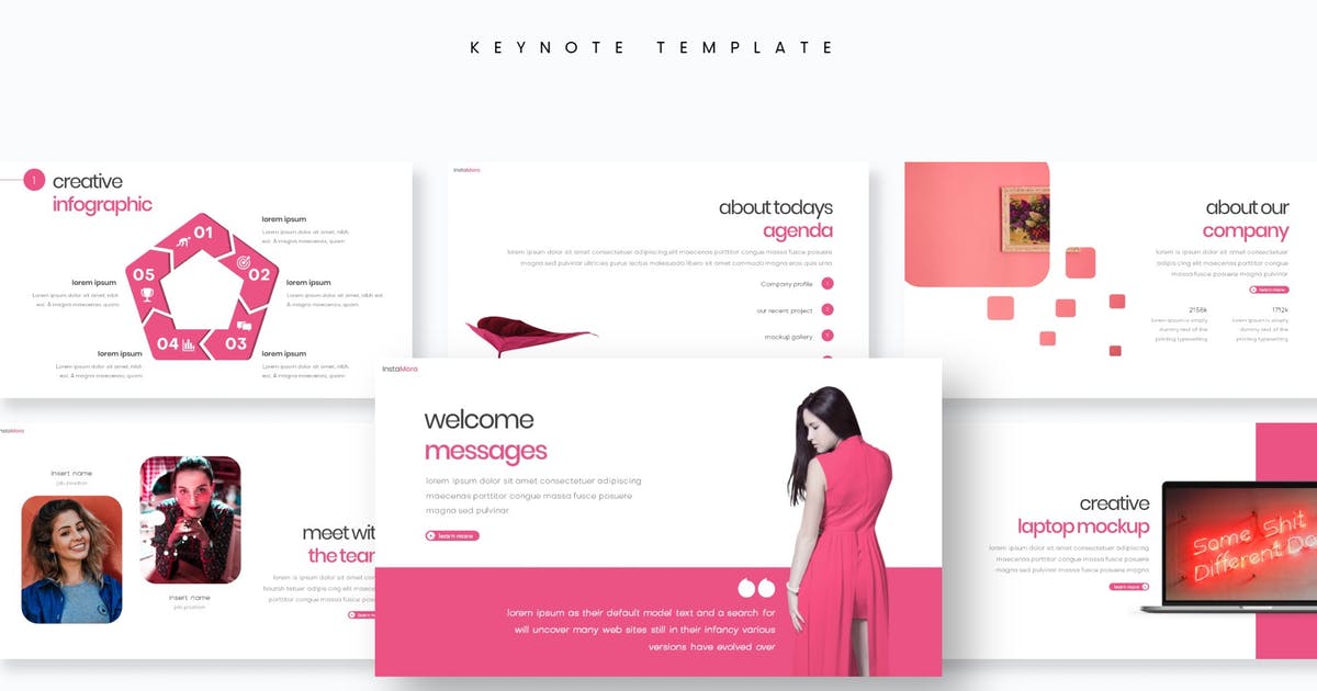女性时尚粉色Keynote幻灯片设计模板 Instamora – Keynote Template