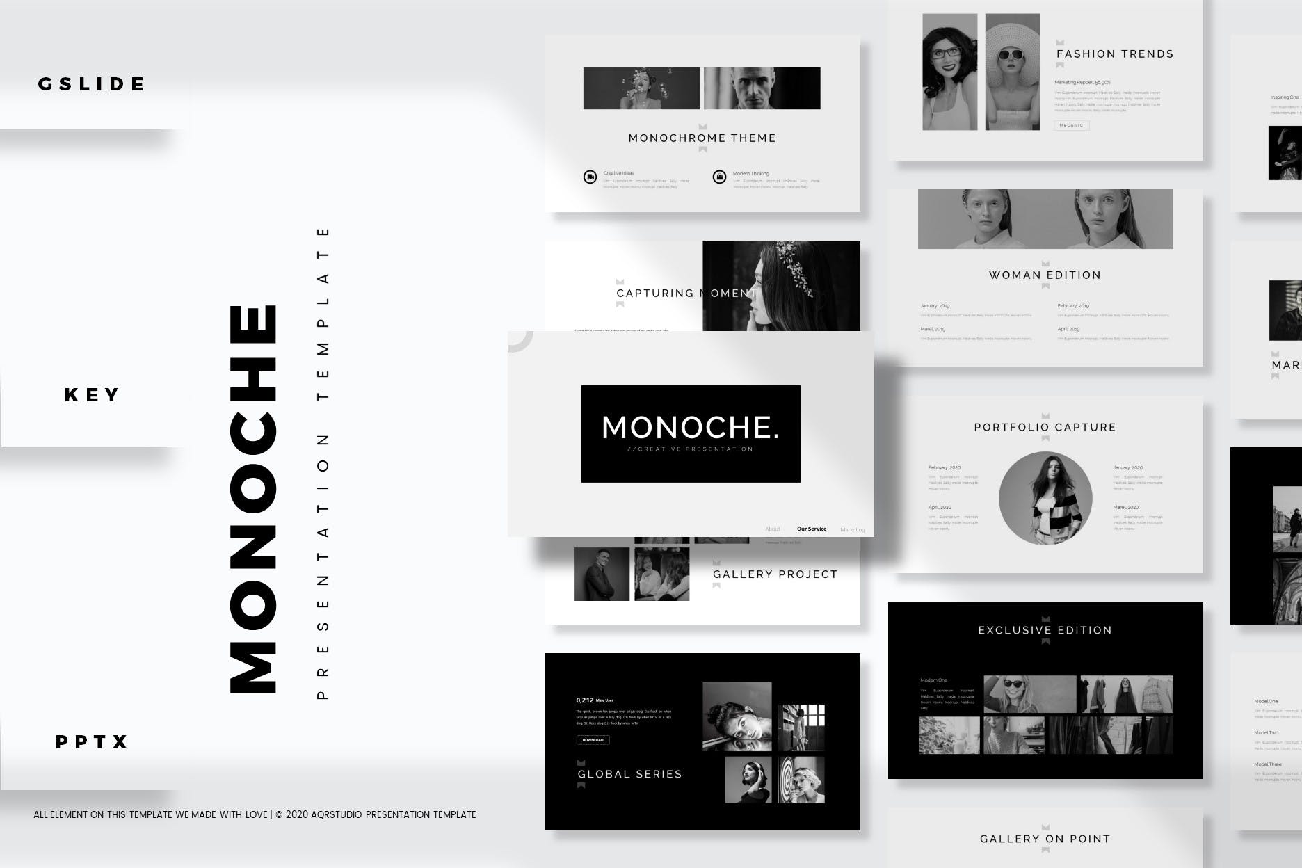 黑白极简风格PPT幻灯片模板下载 Monoche – Presentation Template