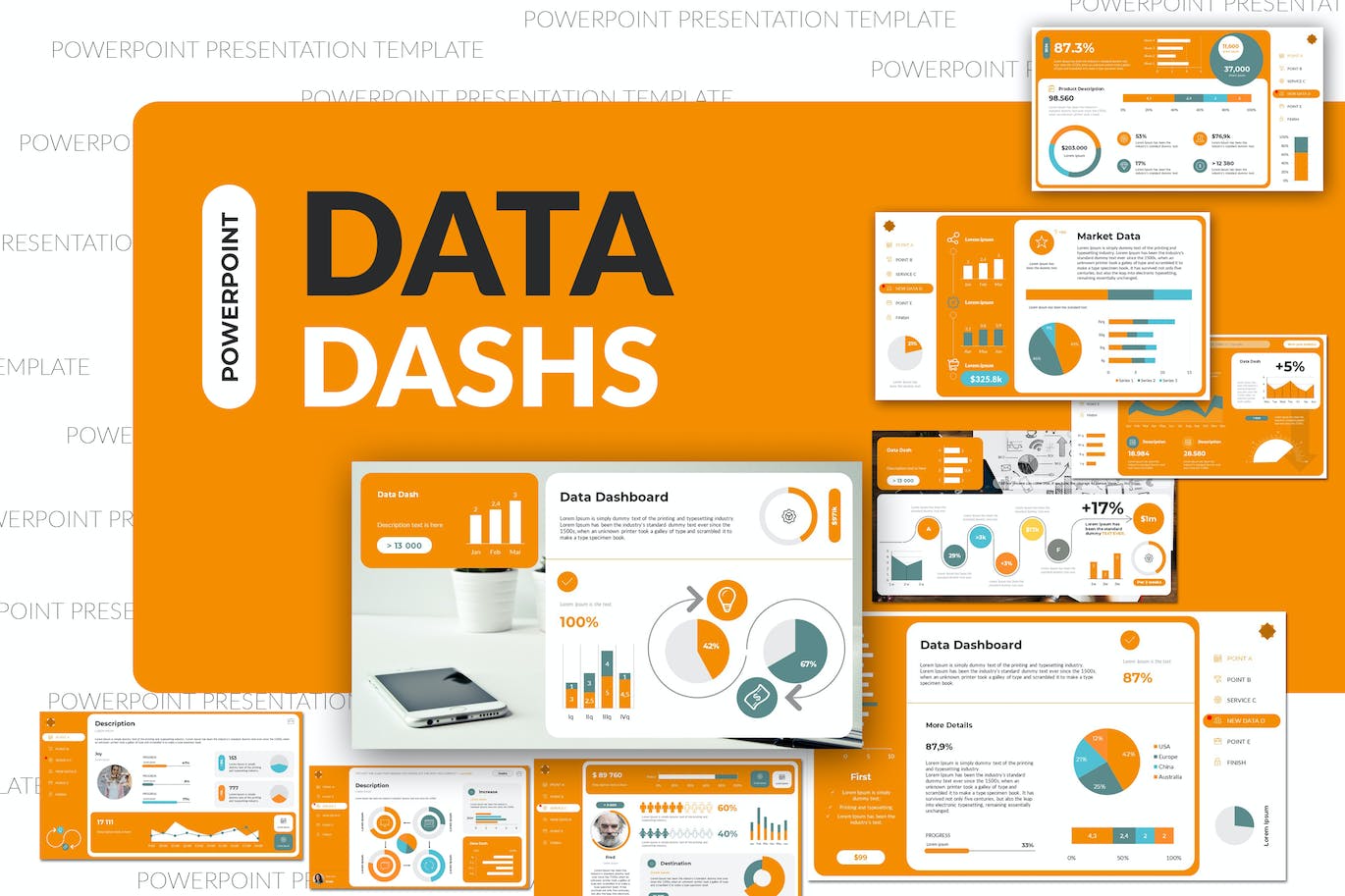数据破折号 PowerPoint 演示模板