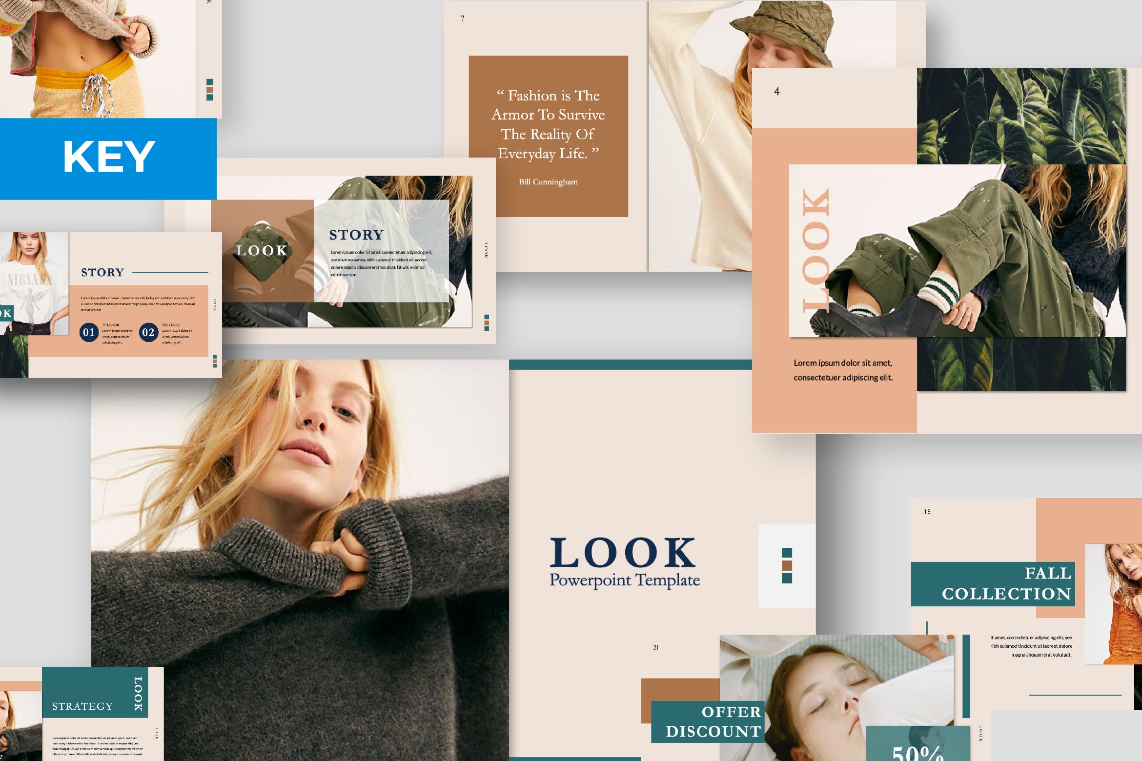 时装画册目录Keynote幻灯片设计模板 Look Keynote Template