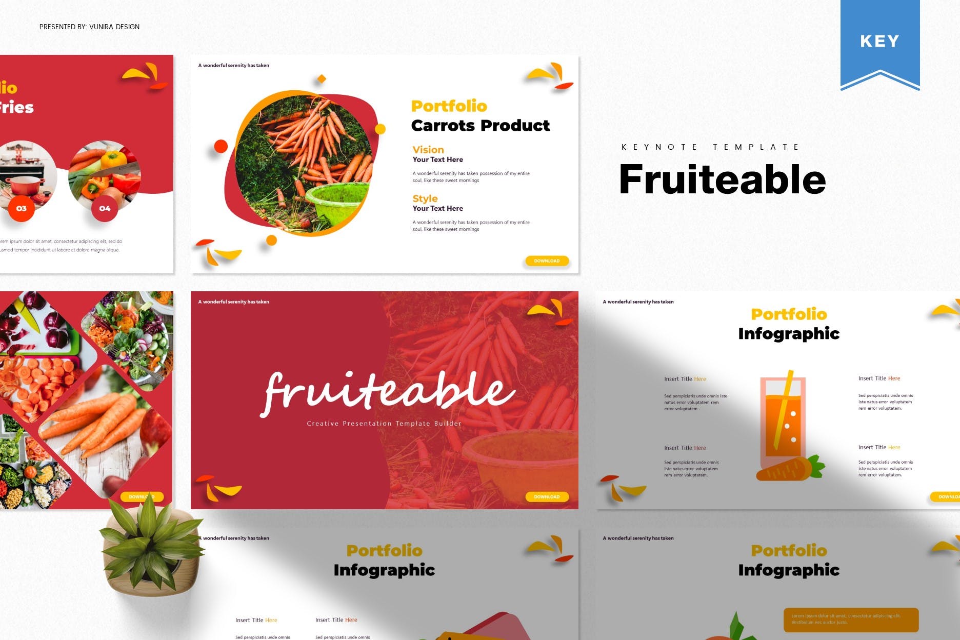 维生素C食物Keynote幻灯片演示模板 Fruiteable | Keynote Template