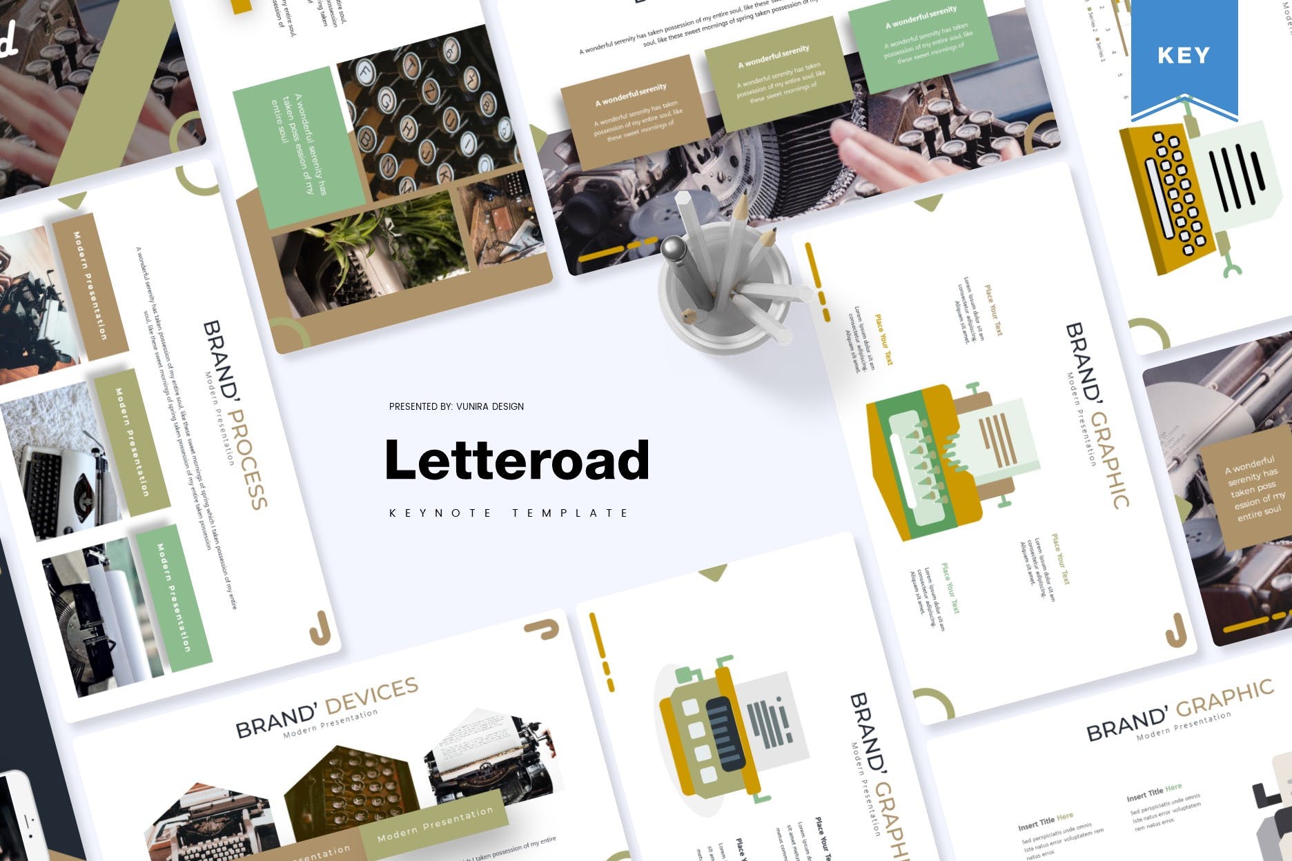 复古打字机Keynote幻灯片演示文稿模板 Letteroad | Keynote Template