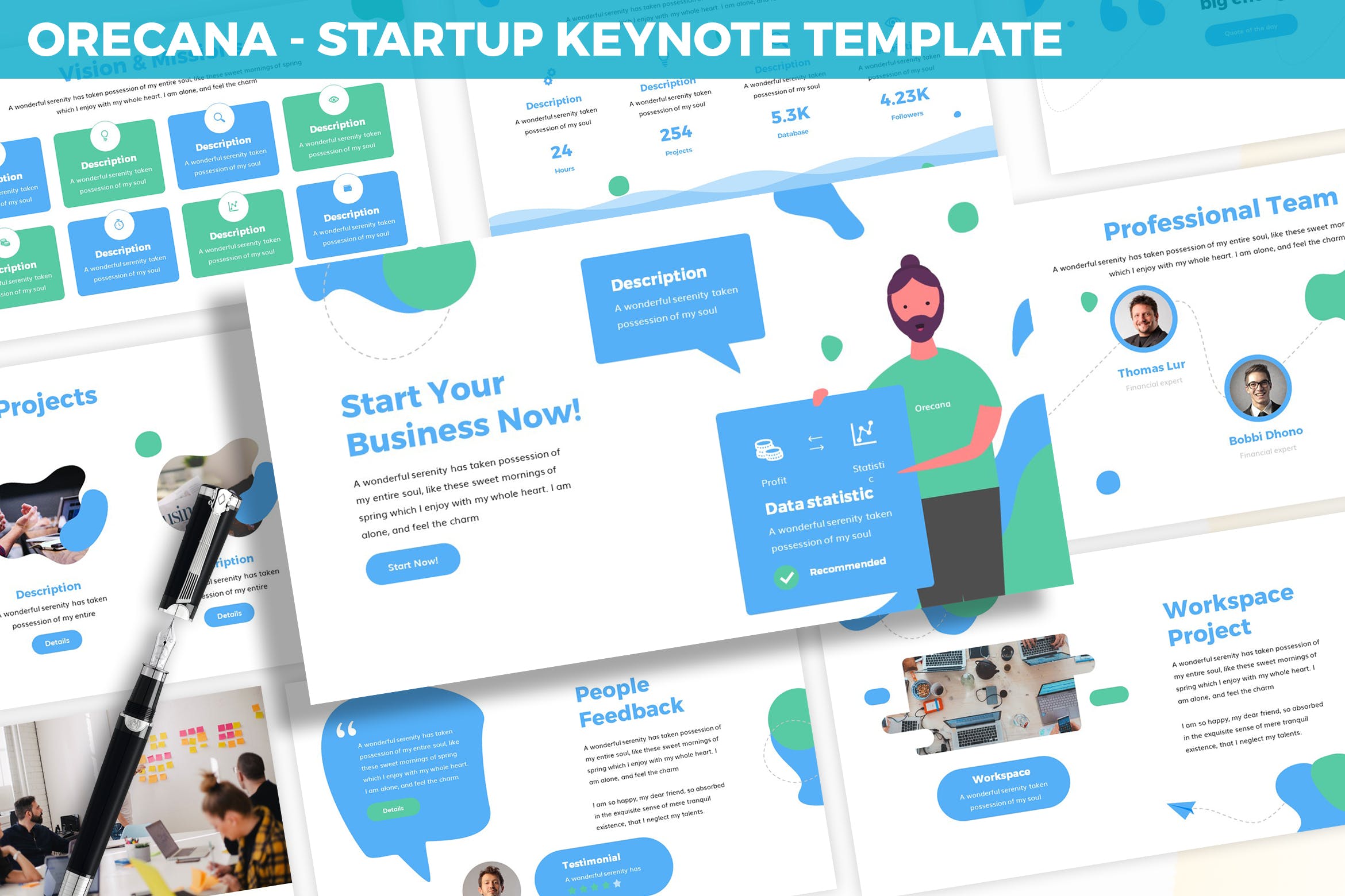 创业项目路演/融资计划书Keynote演示文稿 Orecana – Startup Keynote Template