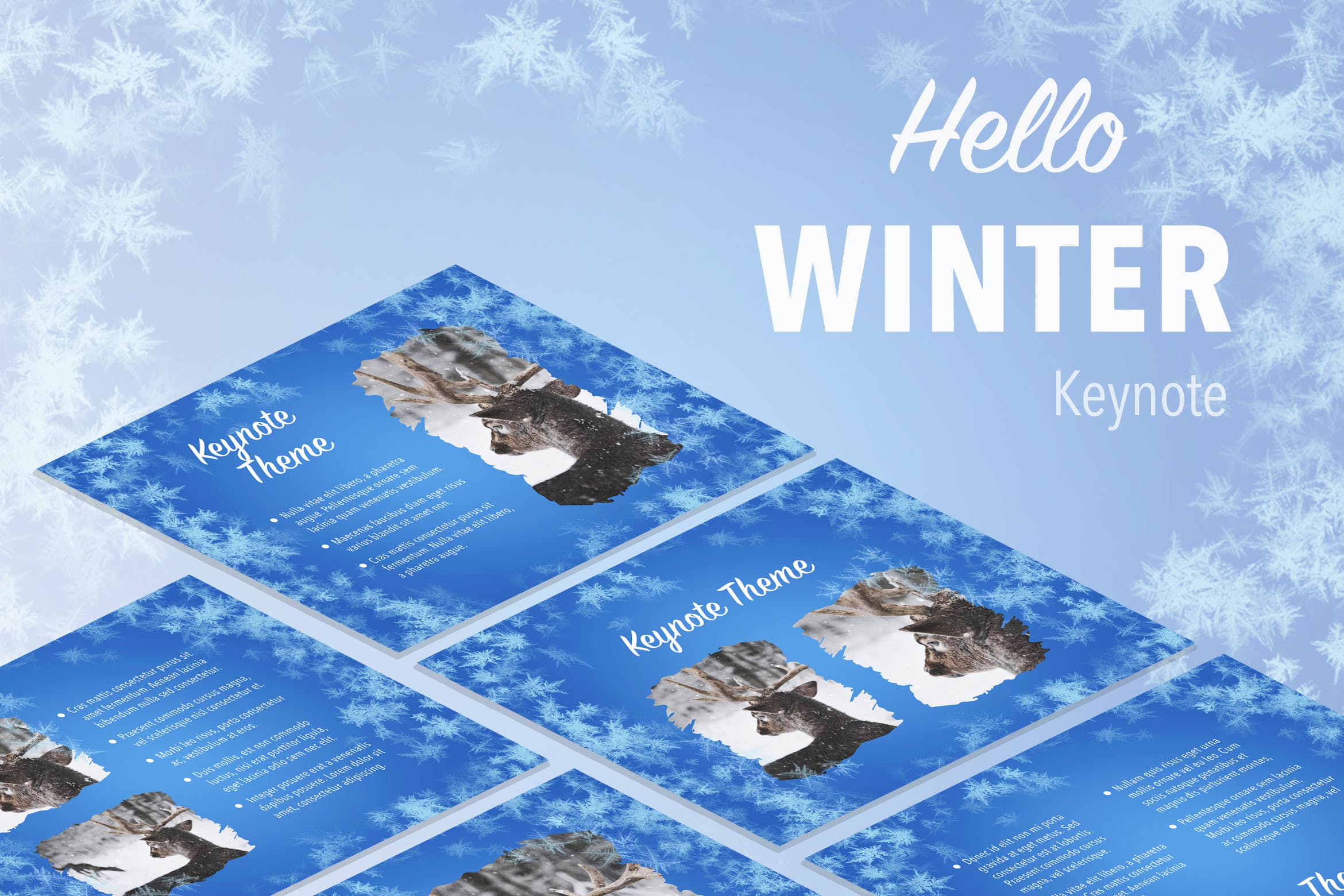 冬天雪花背景Keynote幻灯片模板下载 Hello Winter Keynote Template