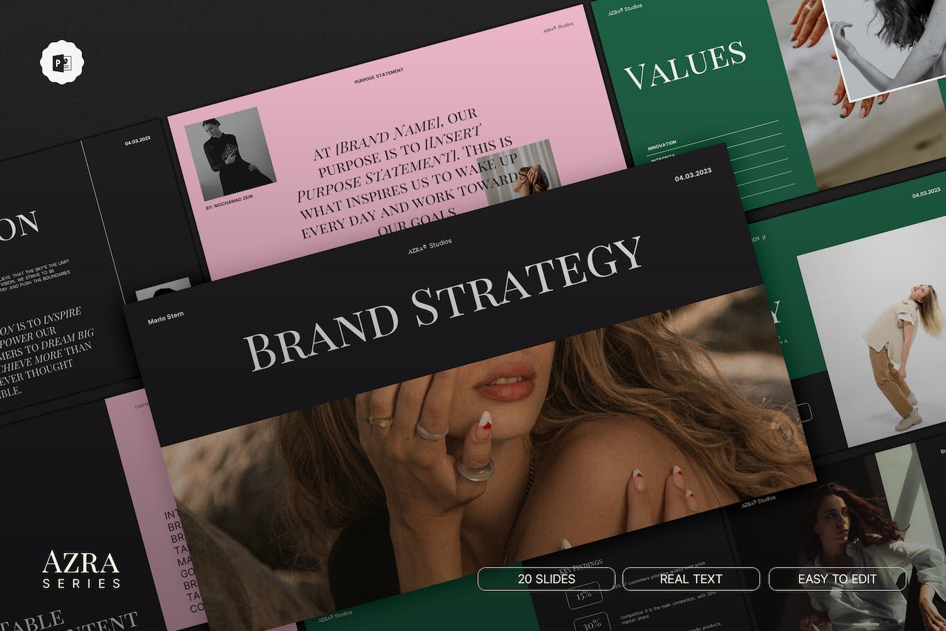 创新品牌战略关键要素PPT创意模板 Azra Brand Strategy – Power Point